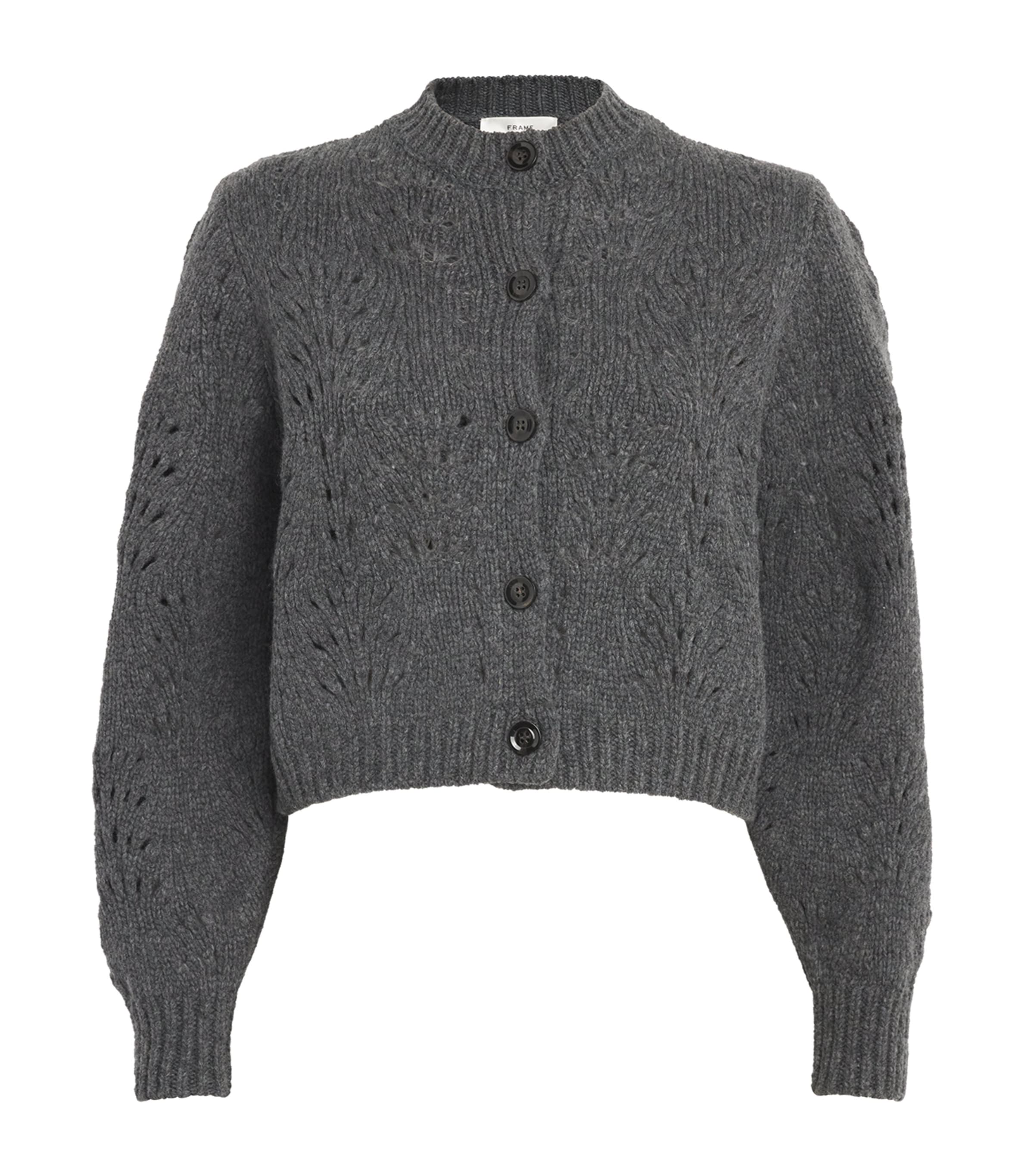 Frame Textured Stitch Wool Cardigan In Grey