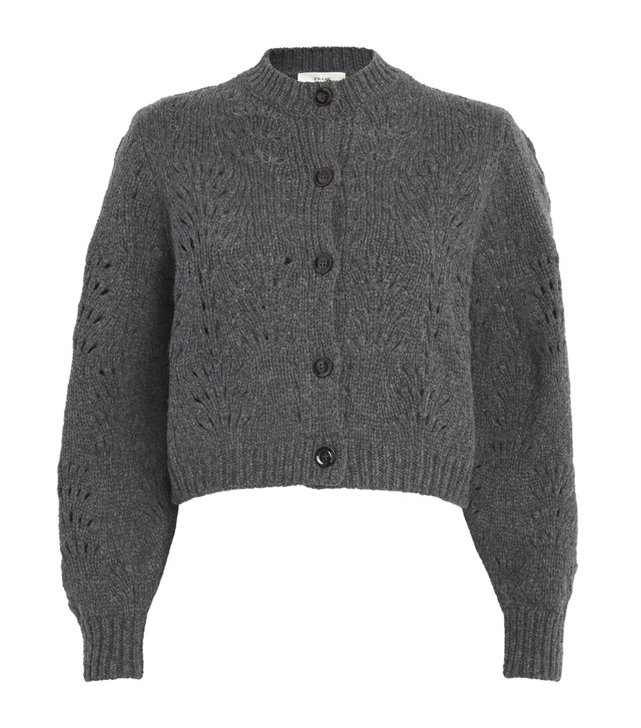 FRAME Womens Wool Textured Stitch Cardigan Dark Gris Heather Image 1