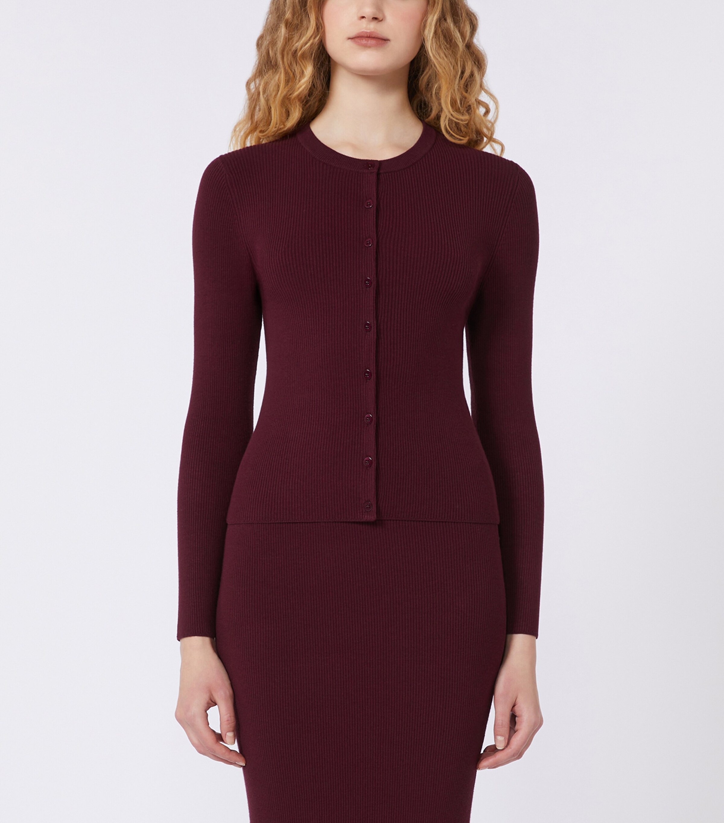 Weekend Max Mara Womens Ribbed Crew-Neck Cardigan Bordeaux Image 3