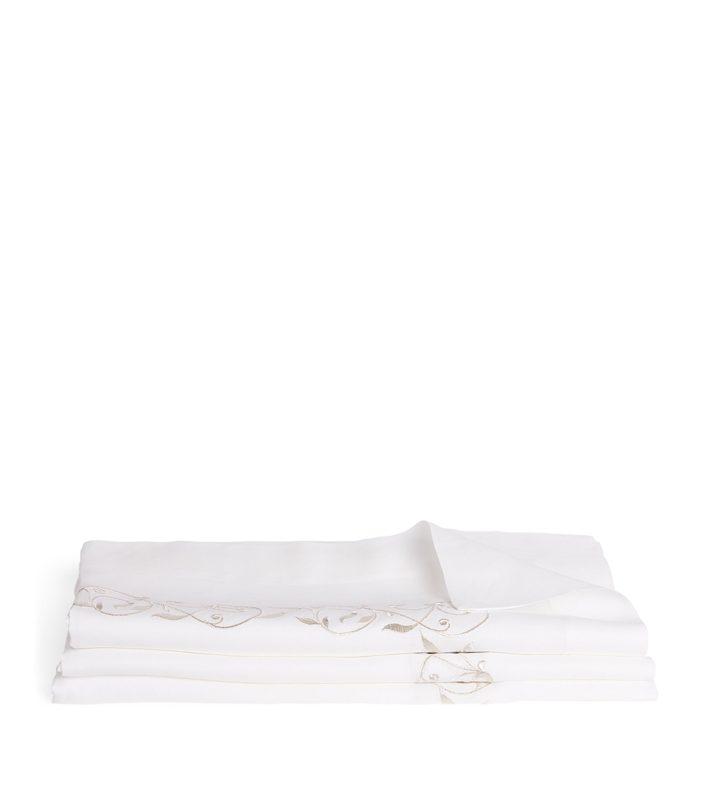 Dea Linen Embroidered Scroll Tablecloth In White