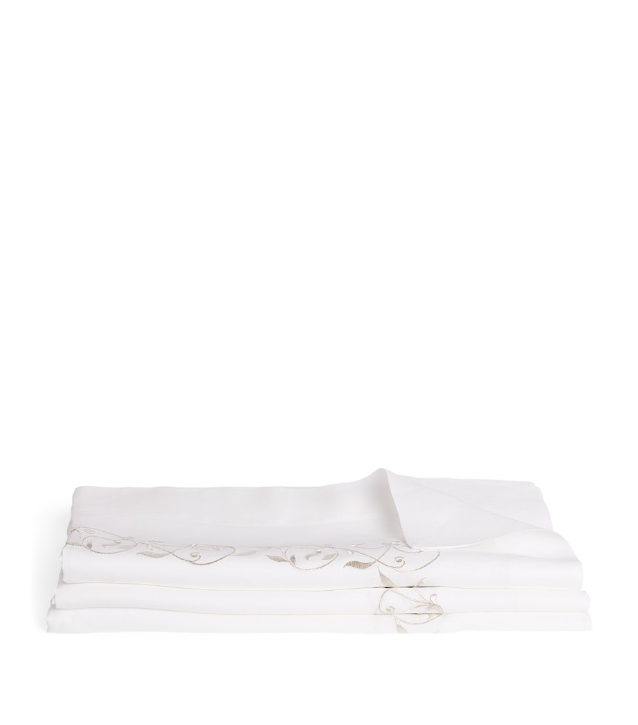 Linen Embroidered Scroll Tablecloth (170cm x 270cm) WHITE/SILVER Image 1