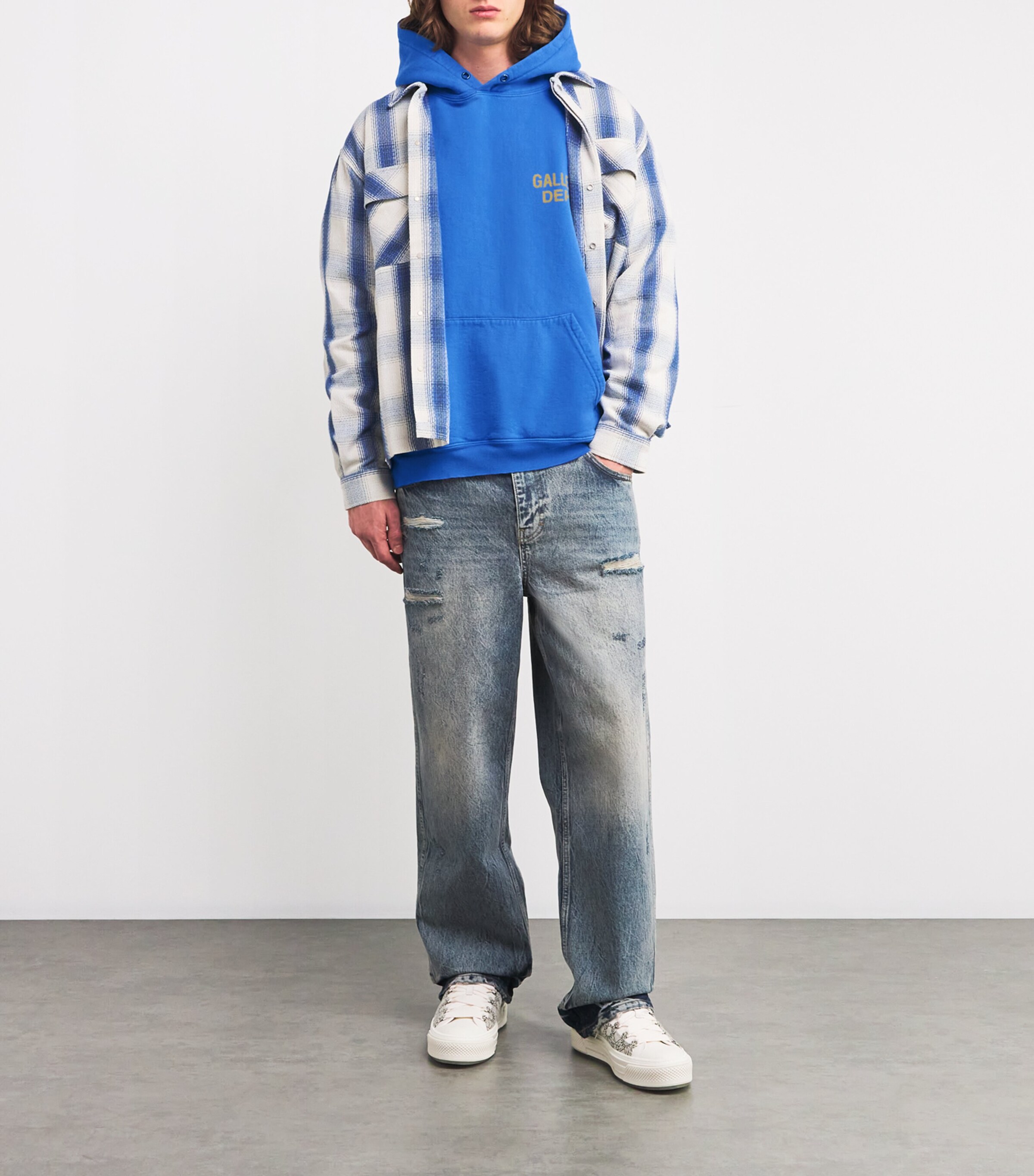GALLERY DEPT. Mens Cotton Logo 90s Hoodie Royal Image 2