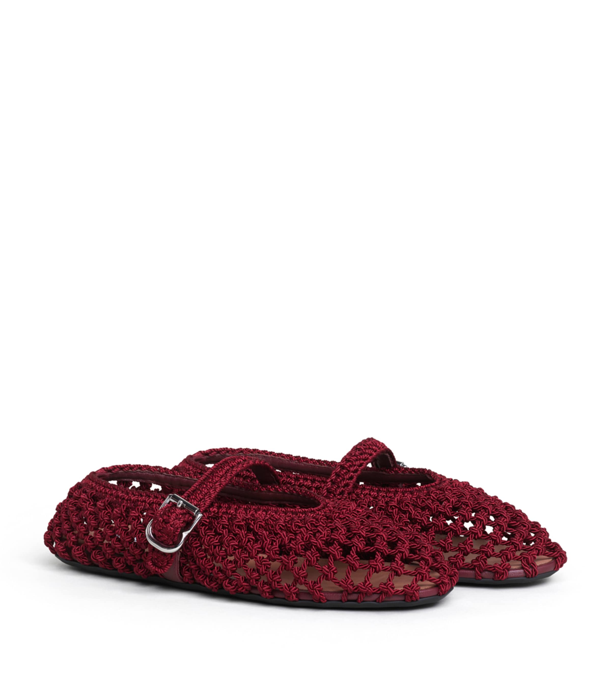 Alaïa Satin Crochet Ballet Flats Bordeaux Image 3