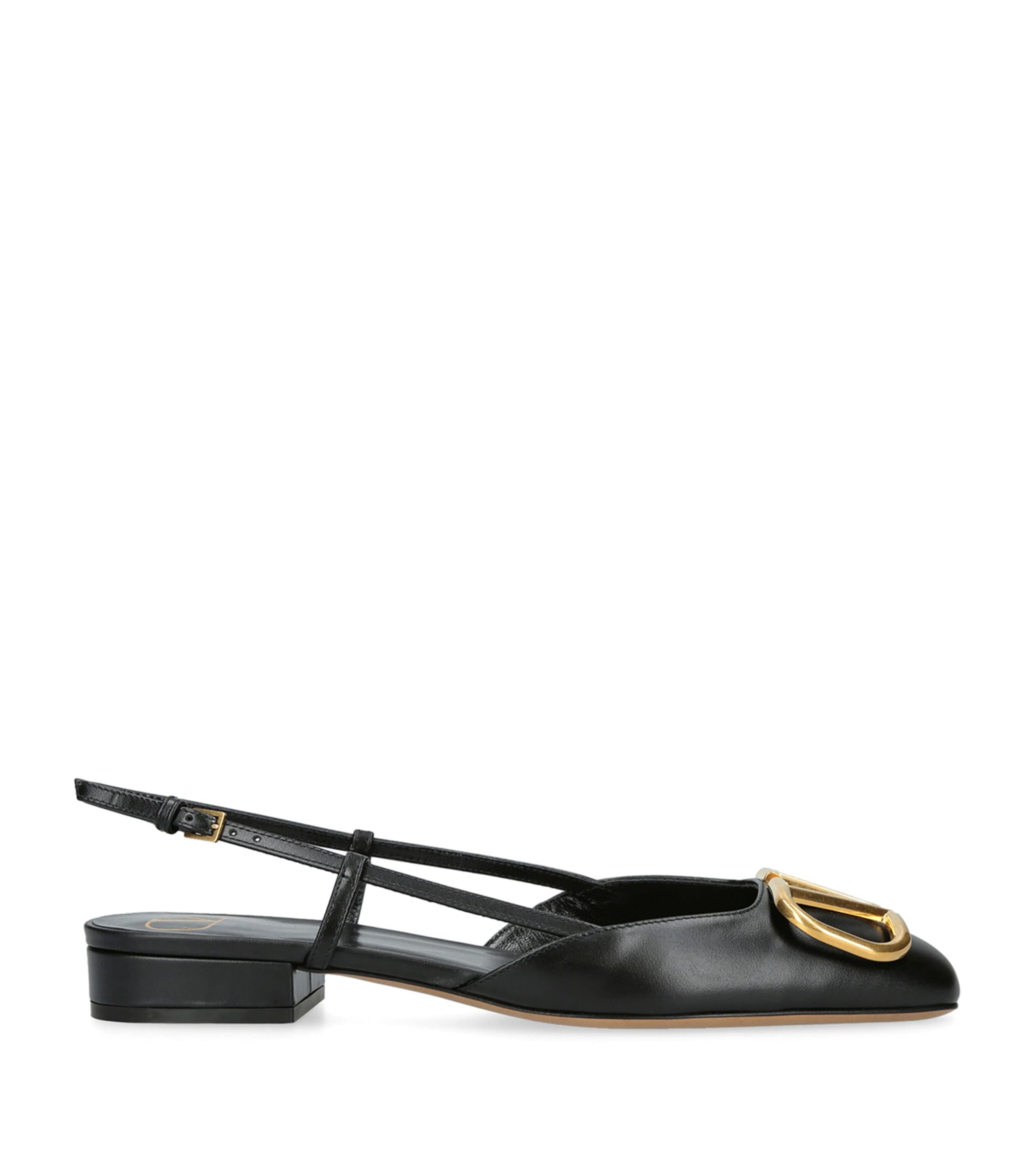 Valentino Garavani Vlogo Leather Slingback Ballerina Shoes In Black