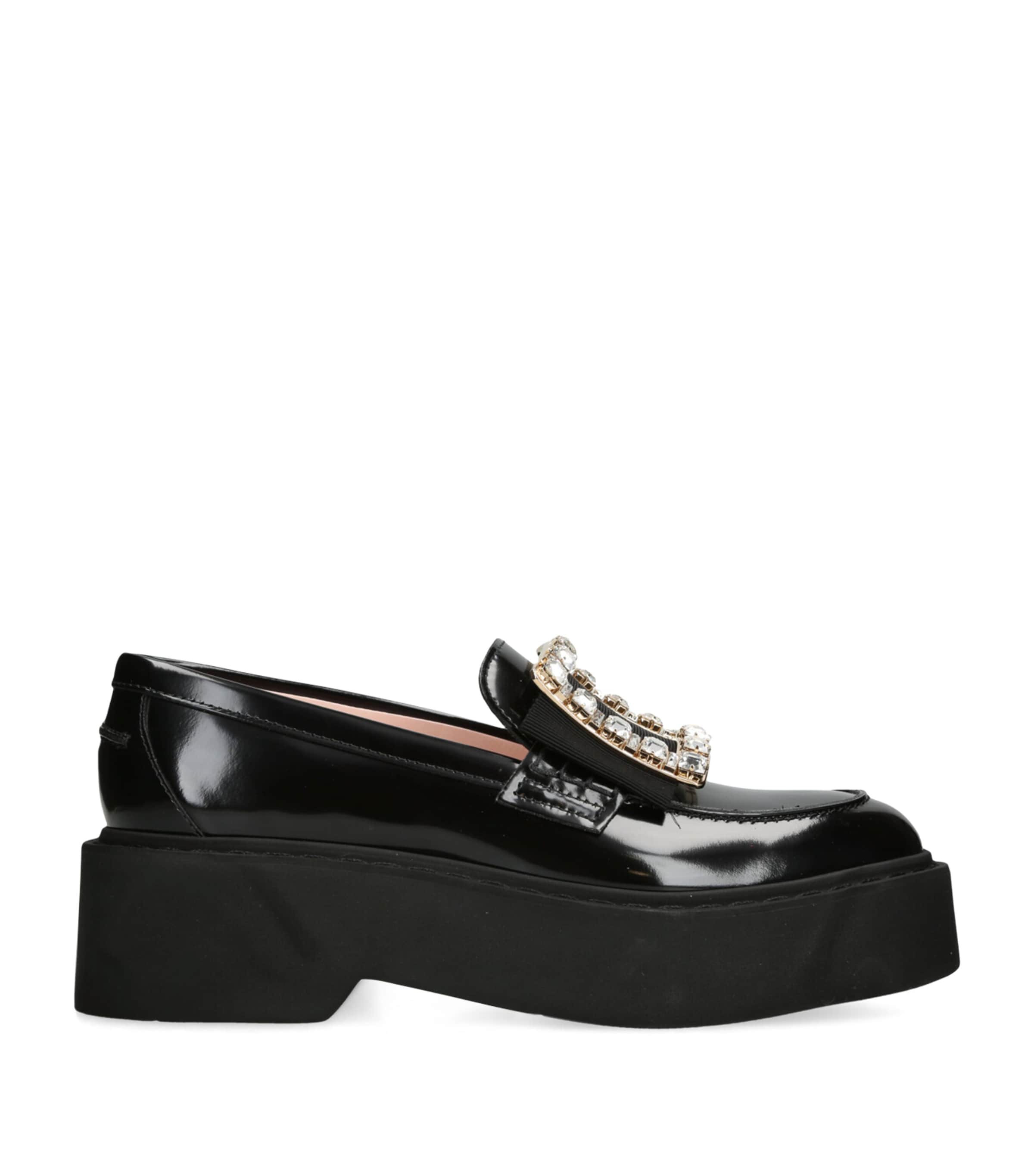 Roger Vivier Viv Rangers Black Patent Loafers In Black