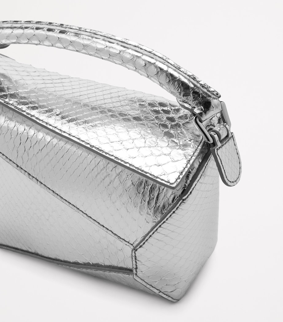 EXCLUSIVE Mini Python Skin Puzzle Edge Top-Handle Bag SILVER Image 7