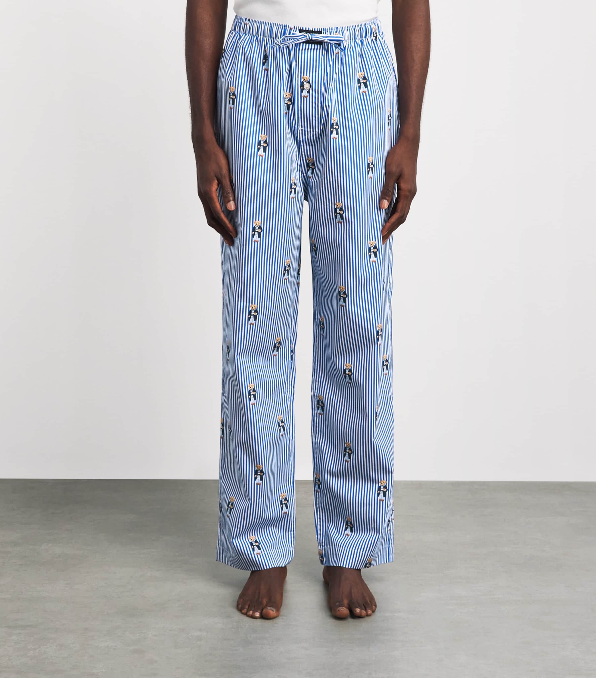 Polo Ralph Lauren Mens Cotton Polo Bear Stripe Pyjama Bottoms New Iris Blu/ppr Wht Image 4