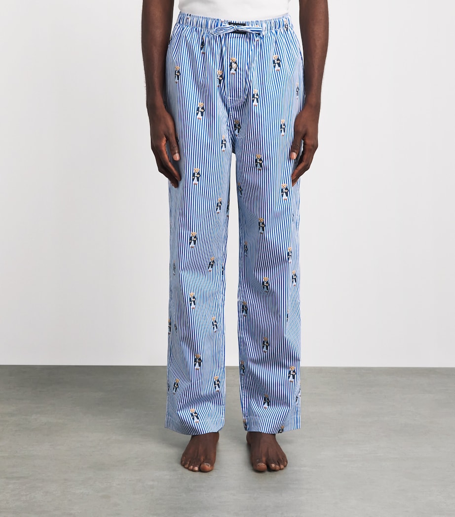 Polo Ralph Lauren Mens Cotton Polo Bear Stripe Pyjama Bottoms New Iris Blu/ppr Wht Image 4