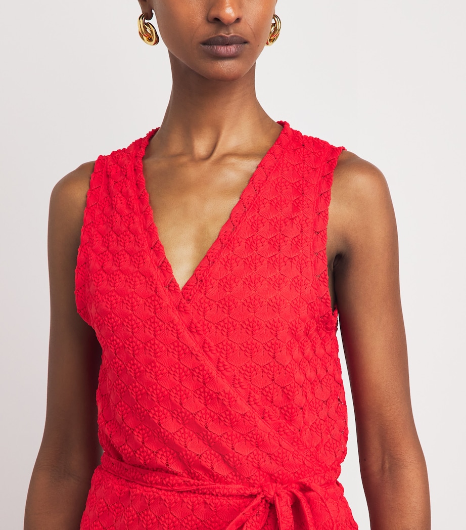 Melissa Odabash Womens Crochet Zima Tie-Waist Kaftan Red Image 5