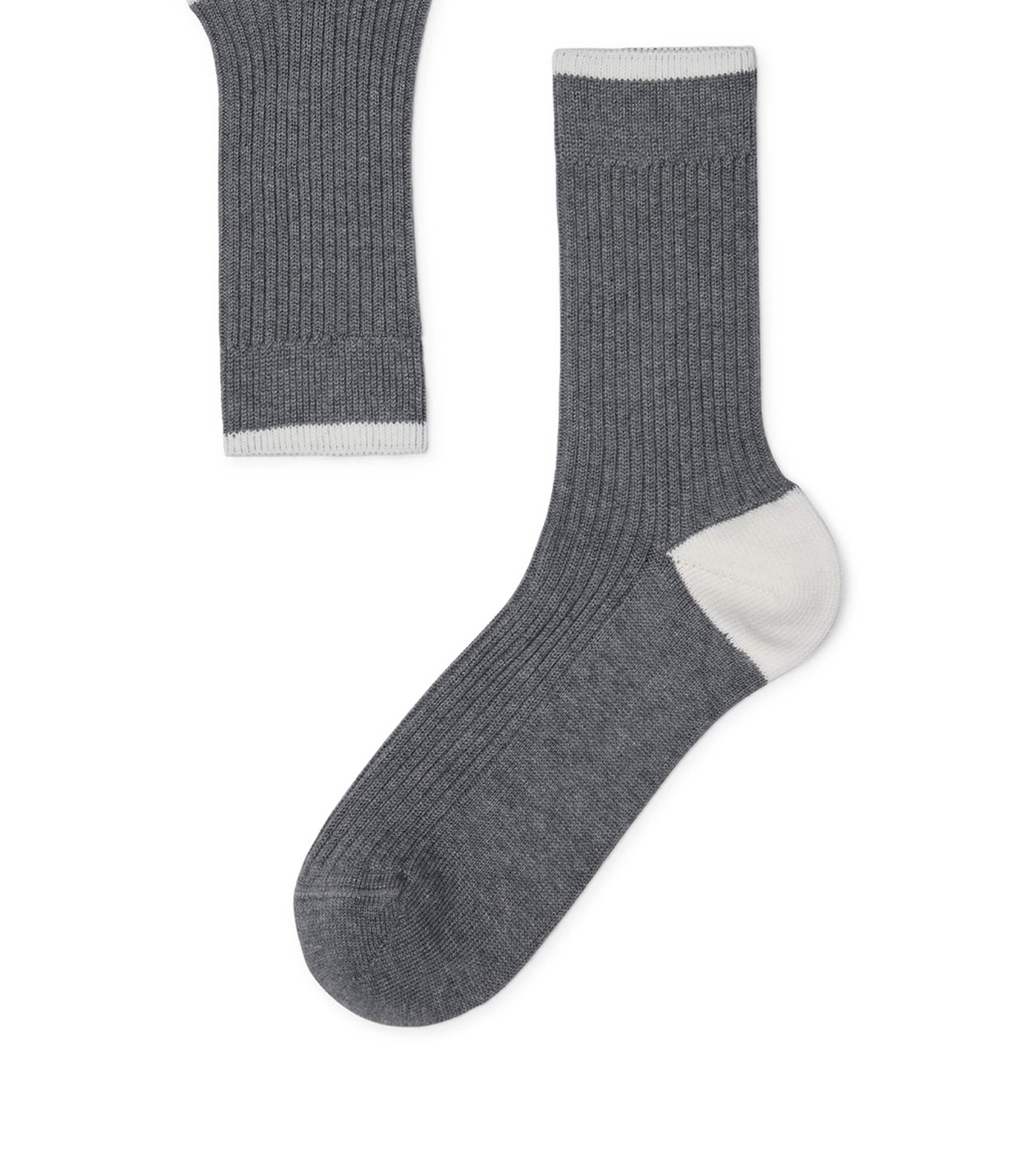 Brunello Cucinelli Cotton Ribbed Mid-calf Socks In Gray