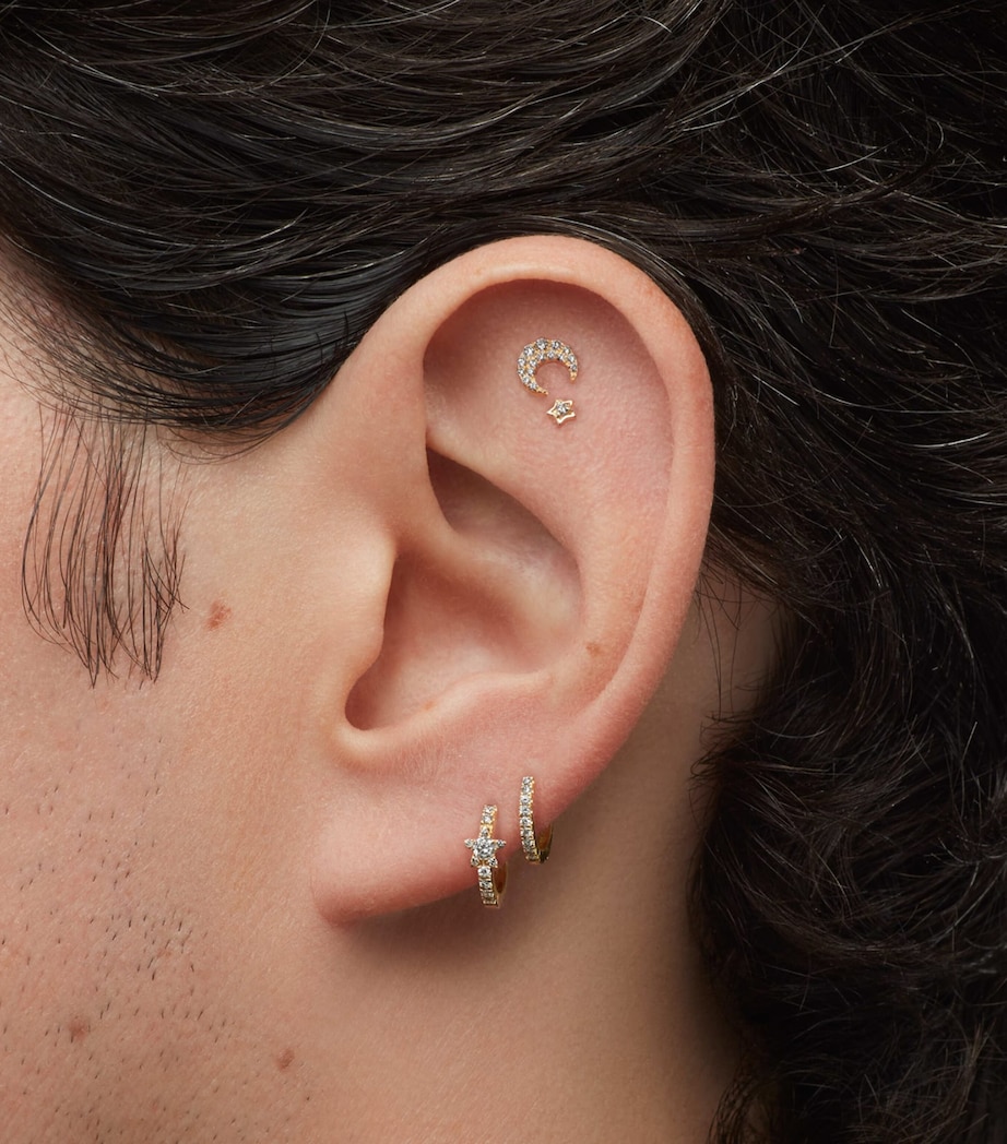 Yellow Gold Diamond Star Eternity Hoop Earring (8mm) YELLOW GOLD Image 2