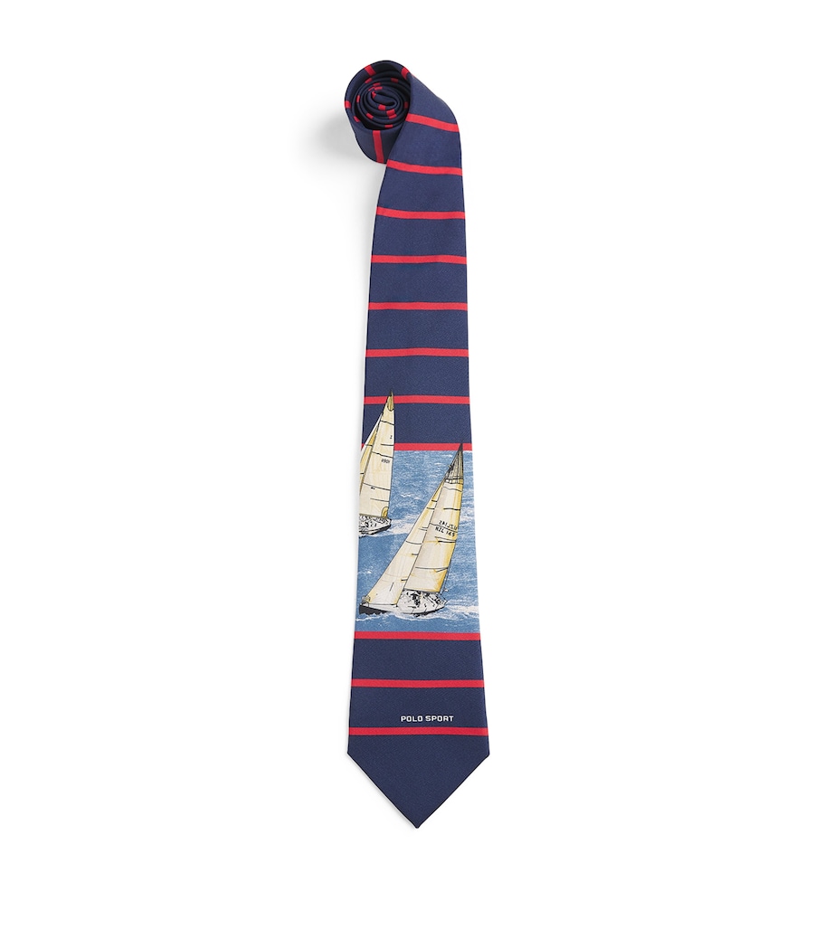Polo Ralph Lauren Silk Stripe Sailboat Tie Navy Image 1
