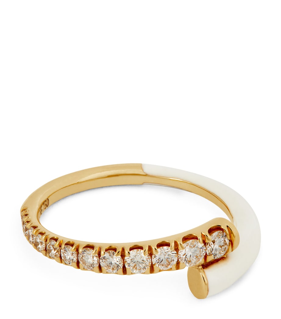 Yellow Gold, Diamond and Enamel Lola Ring WHITE Image 1