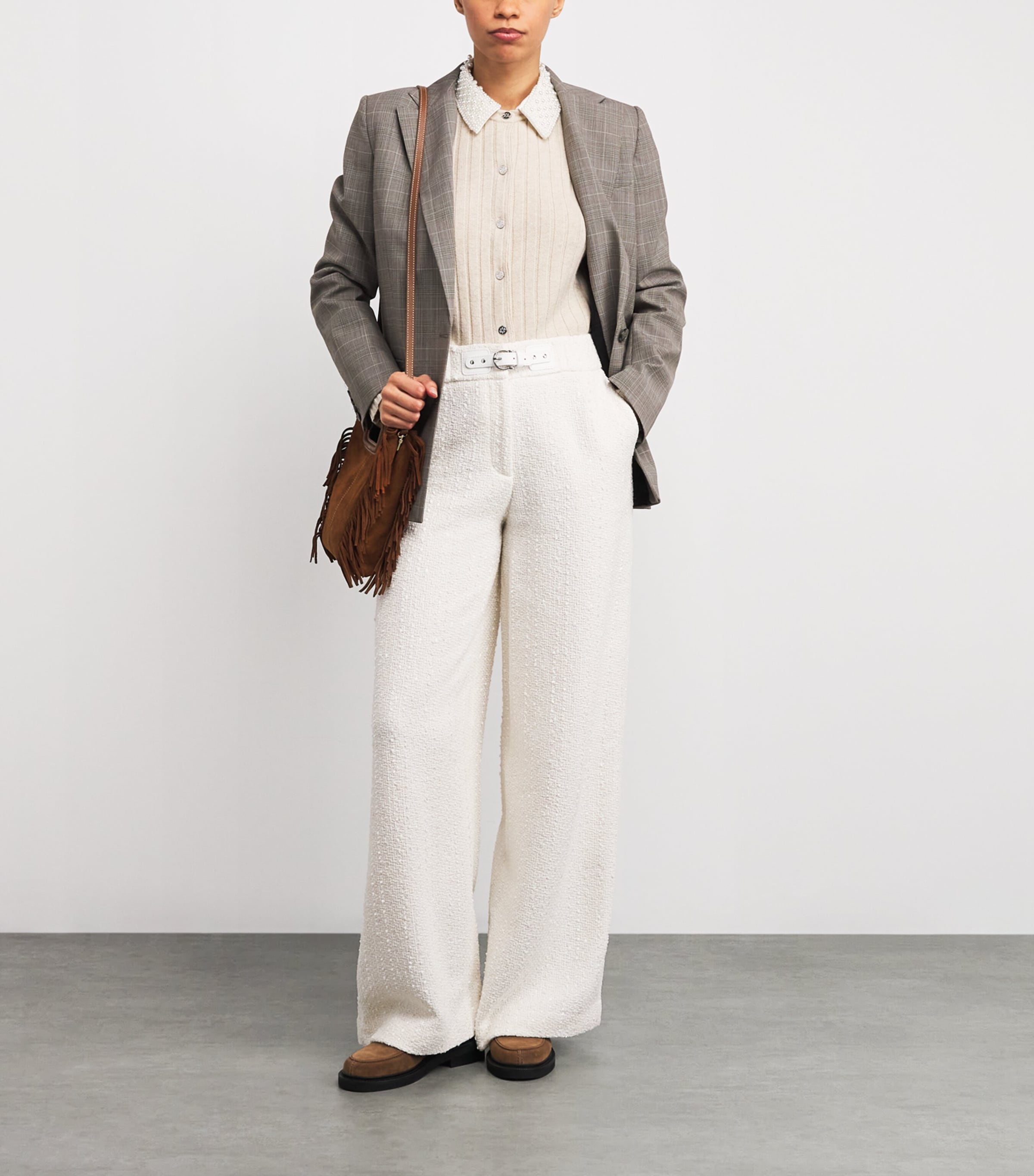 Tweed Belted Wide-Leg Trousers ECRU Image 2