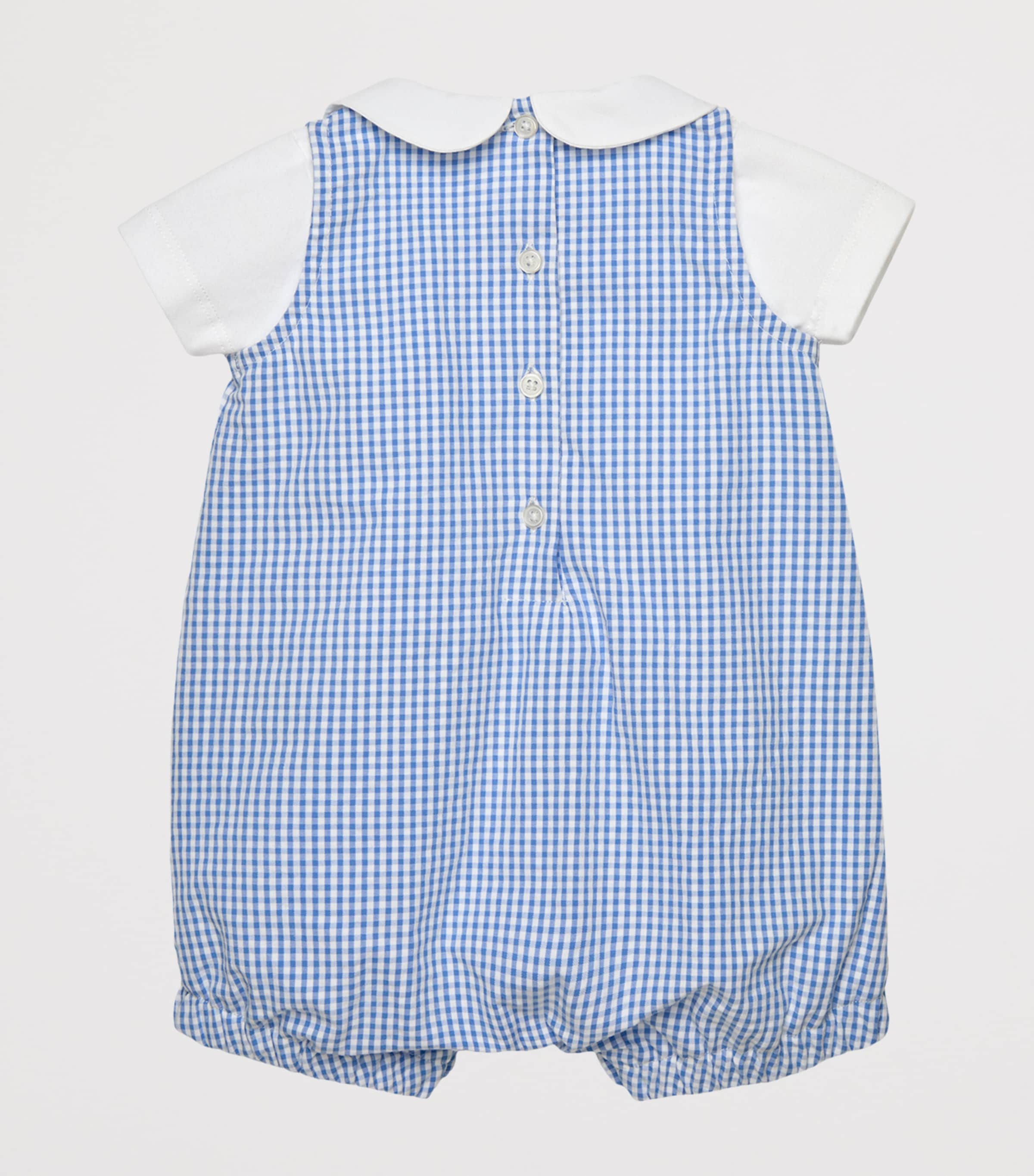 Cotton Jasper Lion Playsuit (0-9 Months) PALE BLUE GINGHAM Image 2