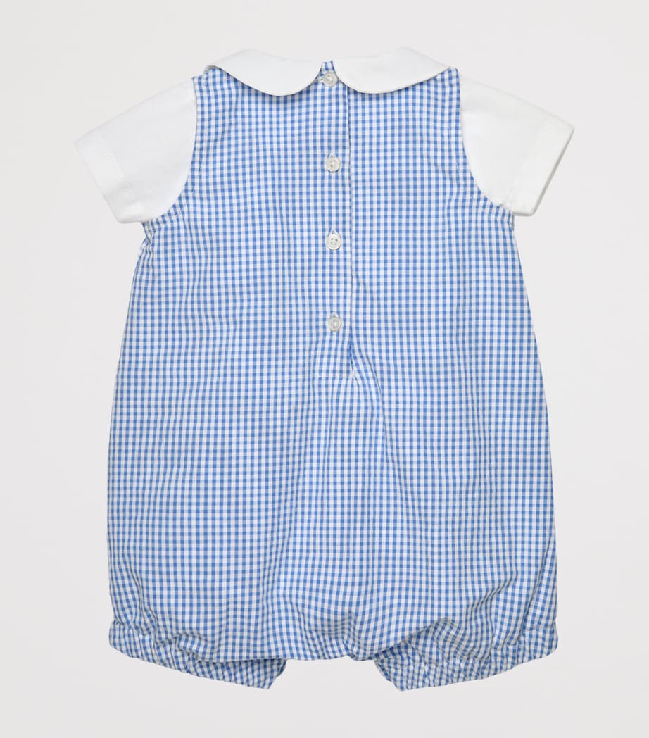 Cotton Jasper Lion Playsuit (0-9 Months) PALE BLUE GINGHAM Image 2