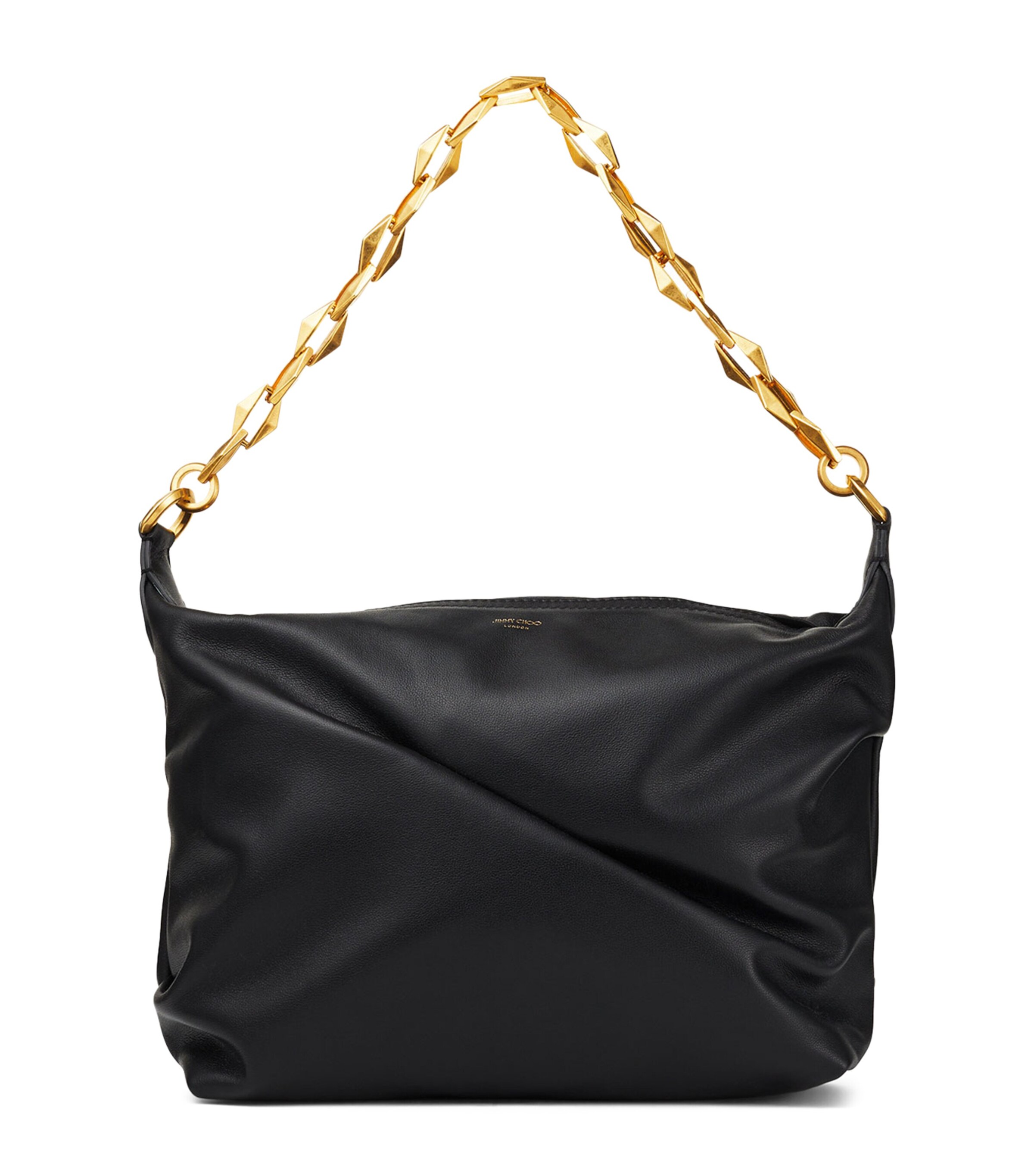 Leather Diamond Shoulder Bag BLACK/GOLD Image 1