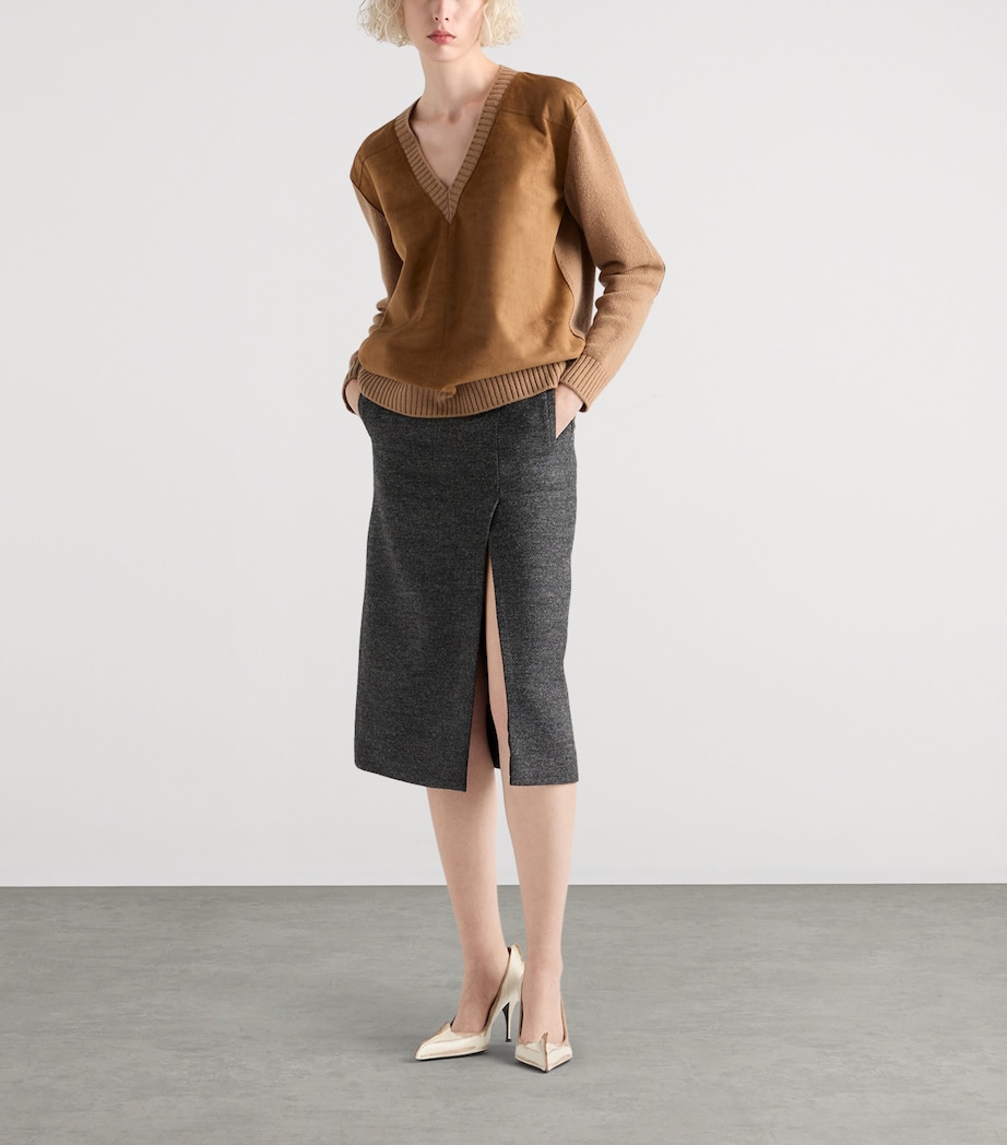 Wool-Cashmere Suede-Trim Sweater F0C59 Image 2