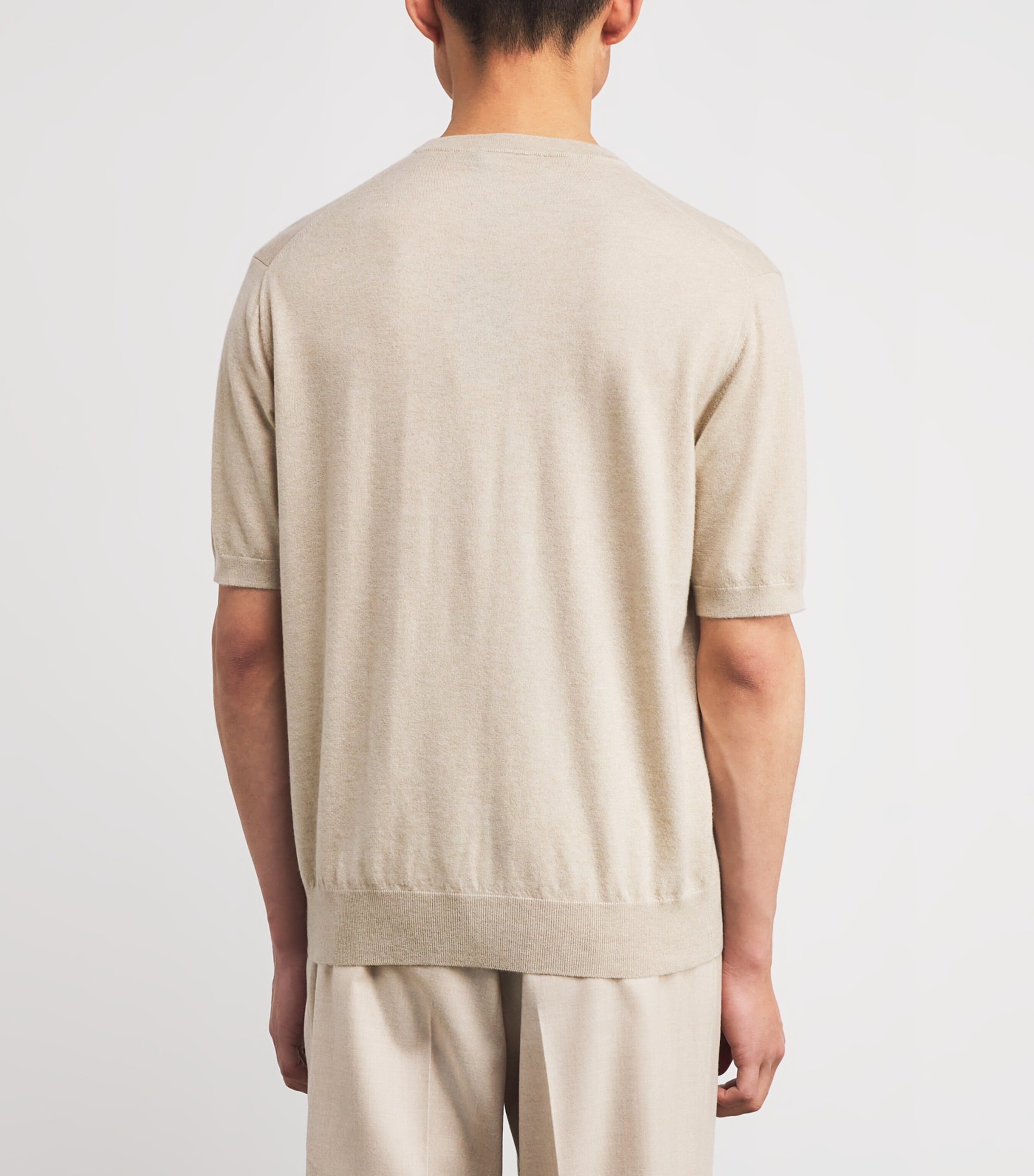 Cashmere Crew-Neck Short-Sleeve Sweater CHAMPAGNE Image 4