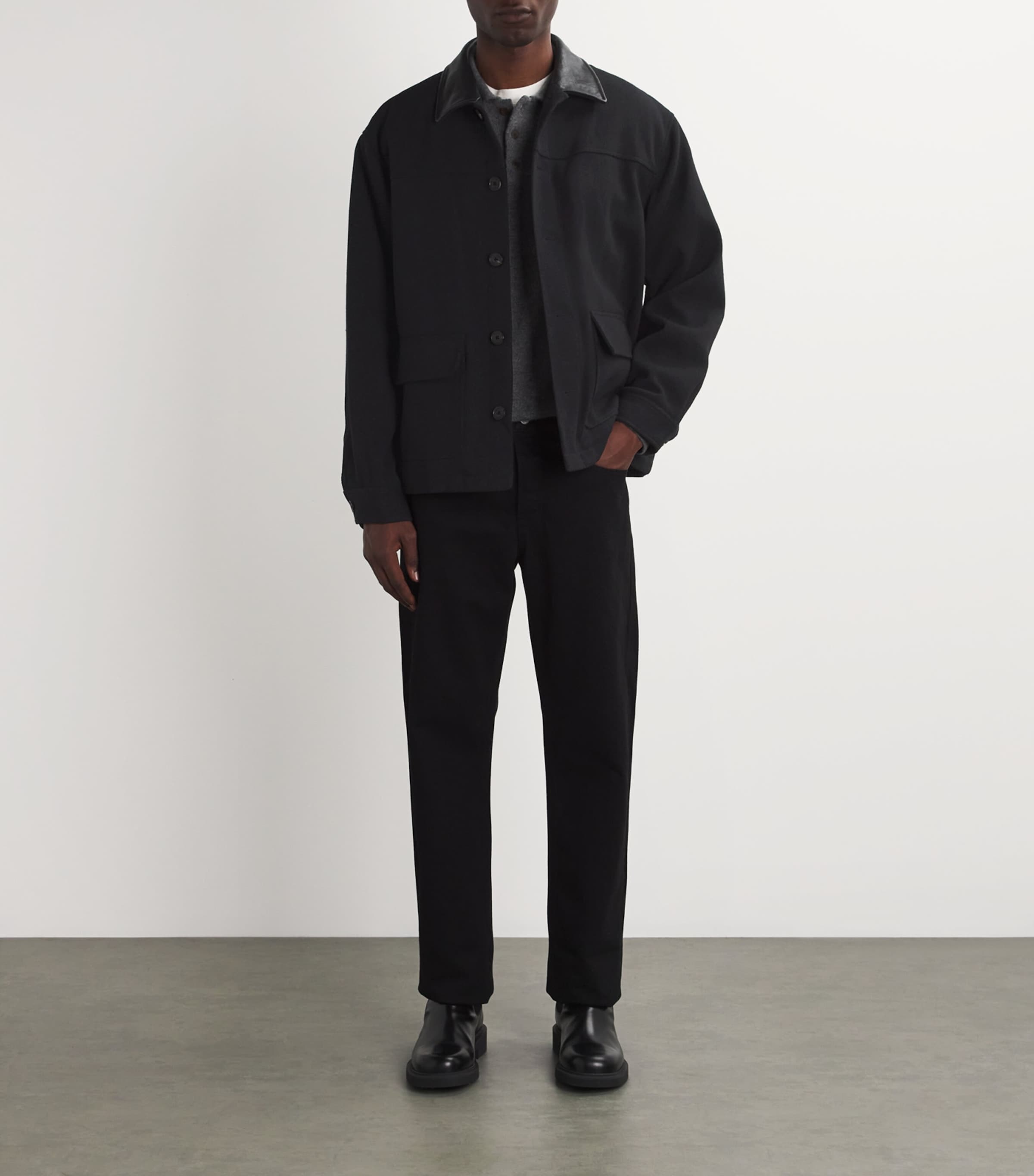 Wool-Blend Leather-Collar Jacket BLACK Image 2