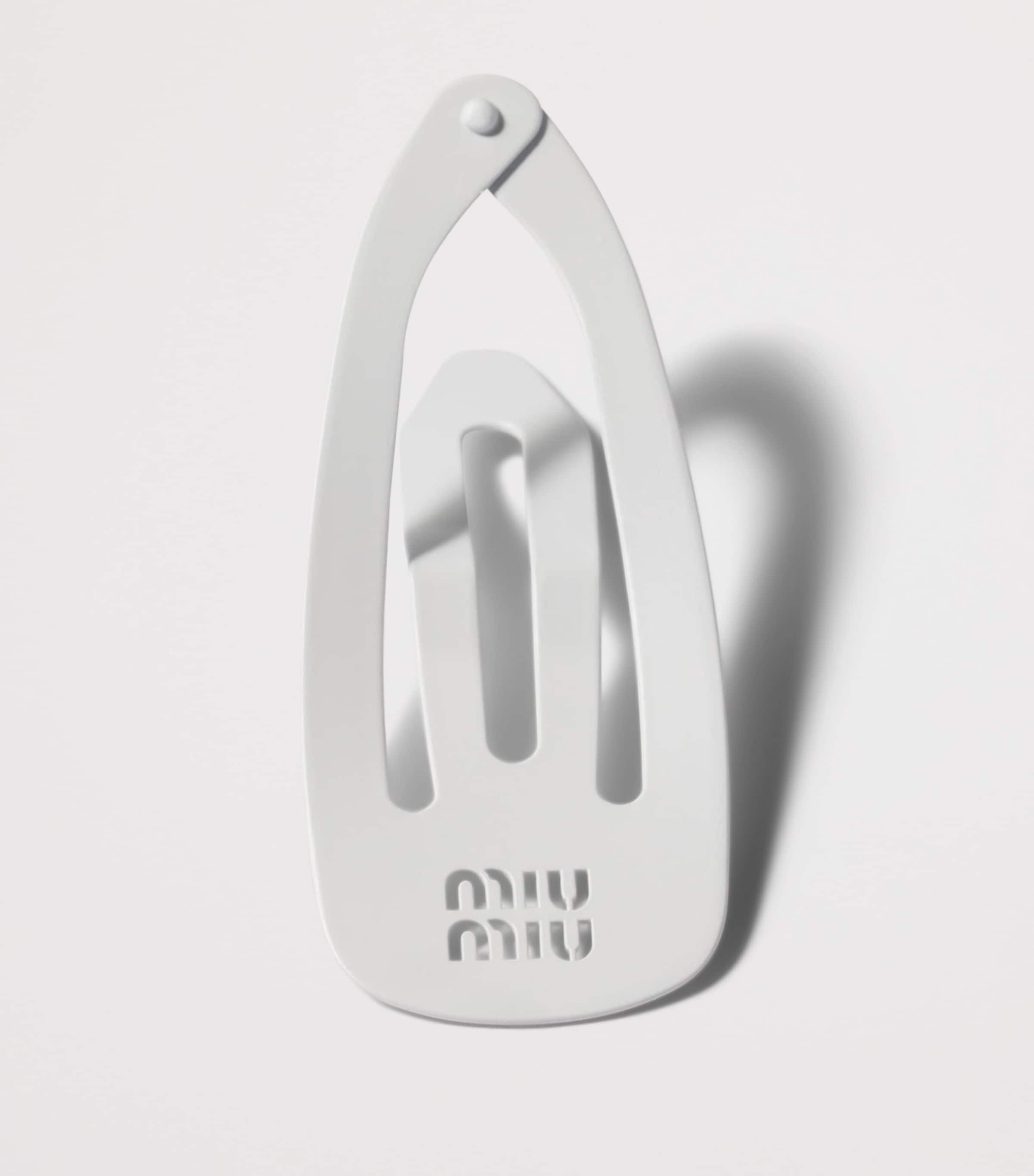 Miu Miu Large Metal Logo Hair Clips (Set of 2) White Image 2