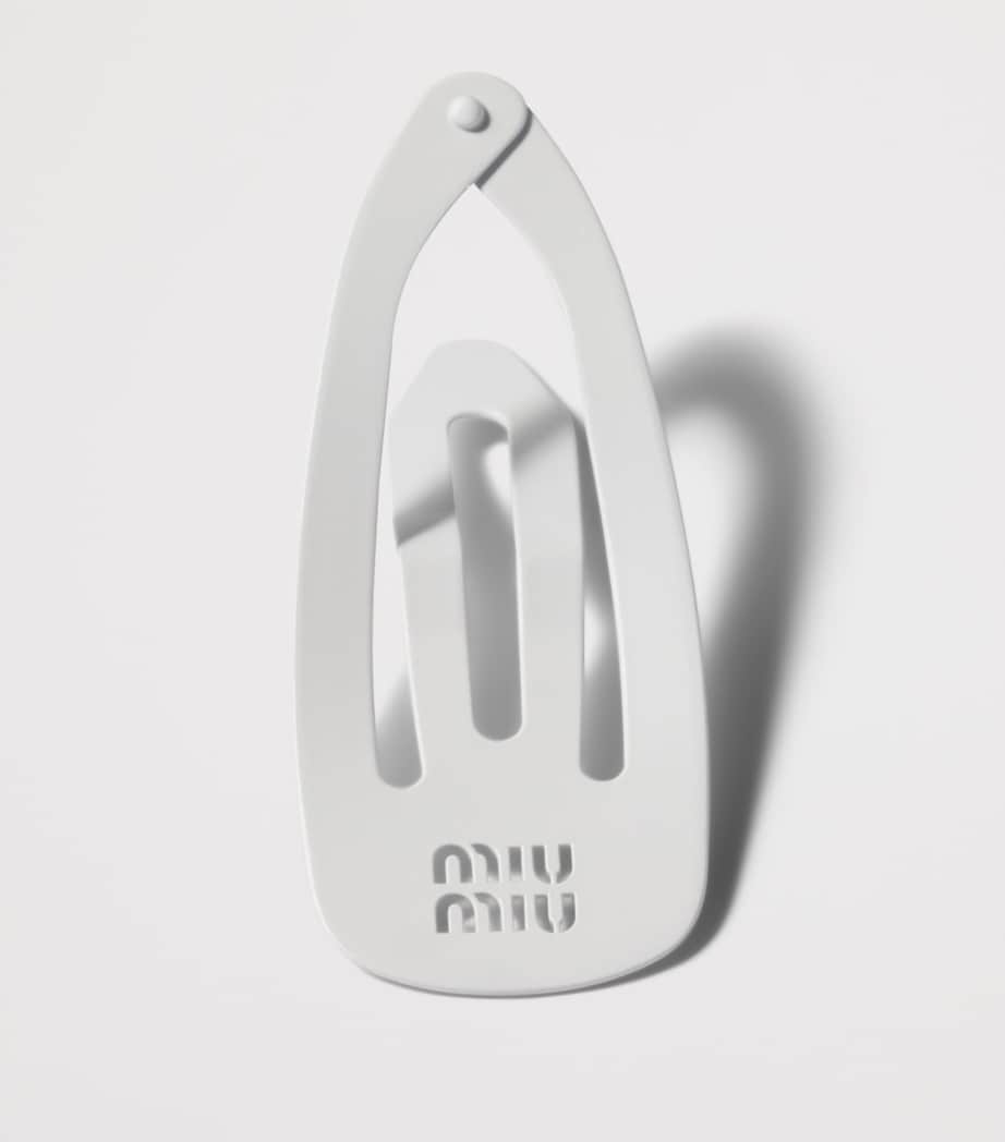 Miu Miu Large Metal Logo Hair Clips (Set of 2) White Image 2