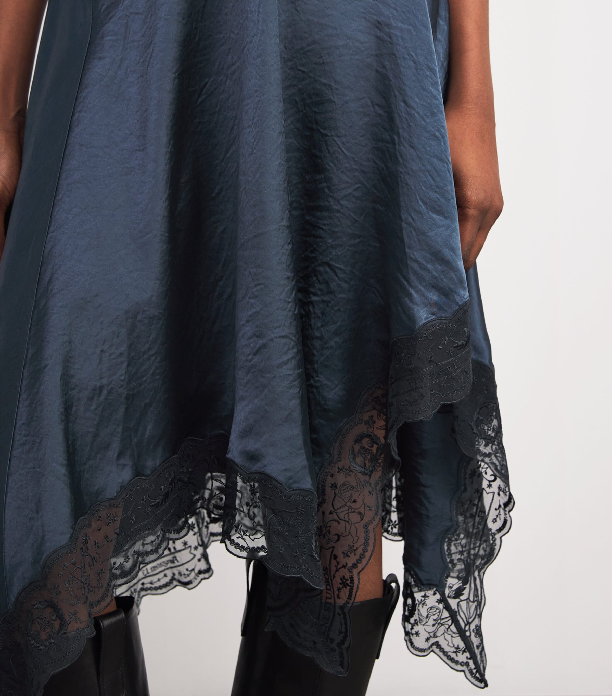 Satin Lace-Trim Midi Dress PETROL BLUE Image 6