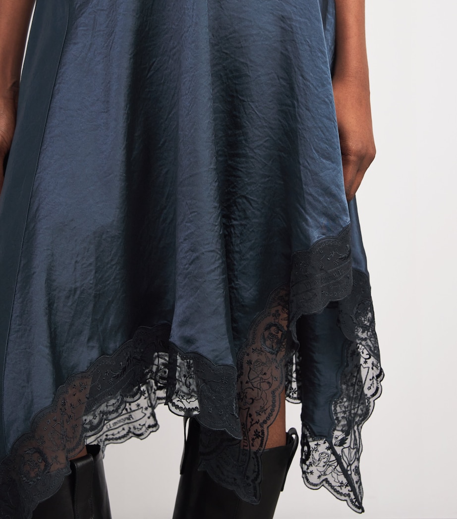 Satin Lace-Trim Midi Dress PETROL BLUE Image 6