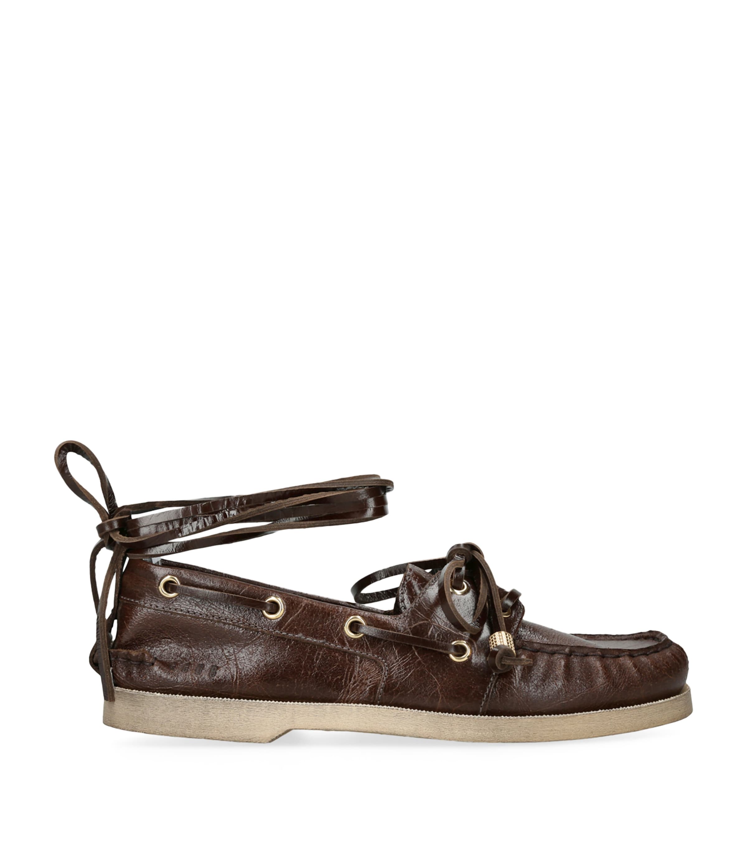 Golden Goose Wrinkled Leather Boat Shoes Dark Brown In Brown