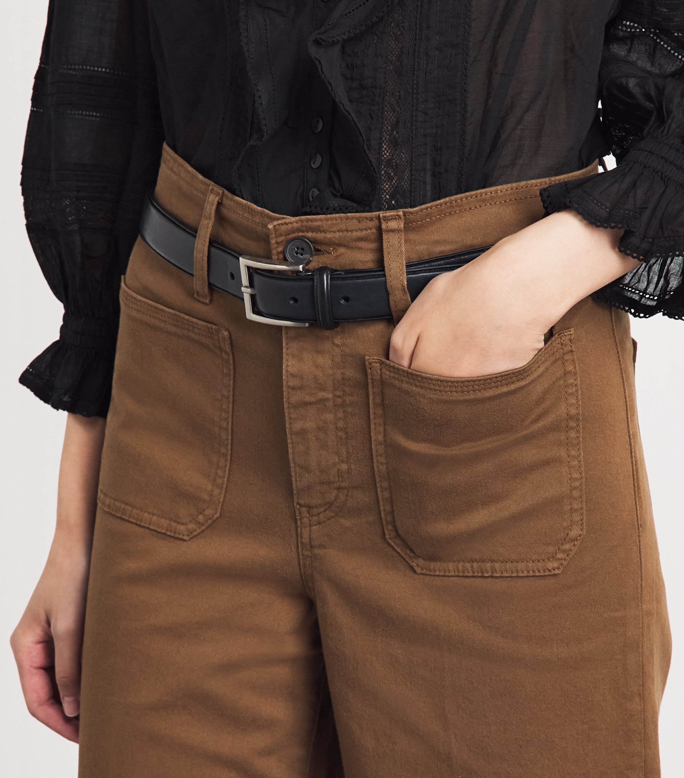 FRAME Womens Cotton-Blend Harbour Palazzo Trousers Ledger Image 3