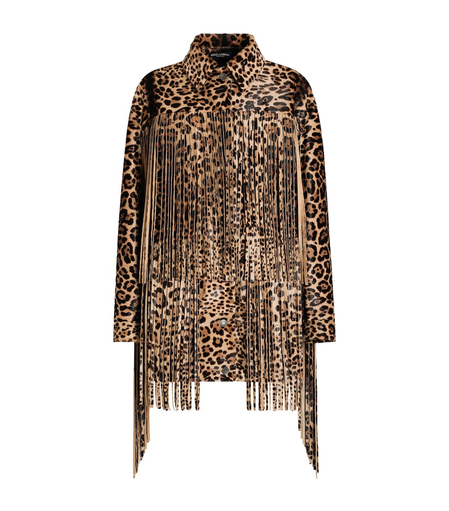 Leopard Print Fringe Leather Jacket S9001-COMBINED COLOU Image 1