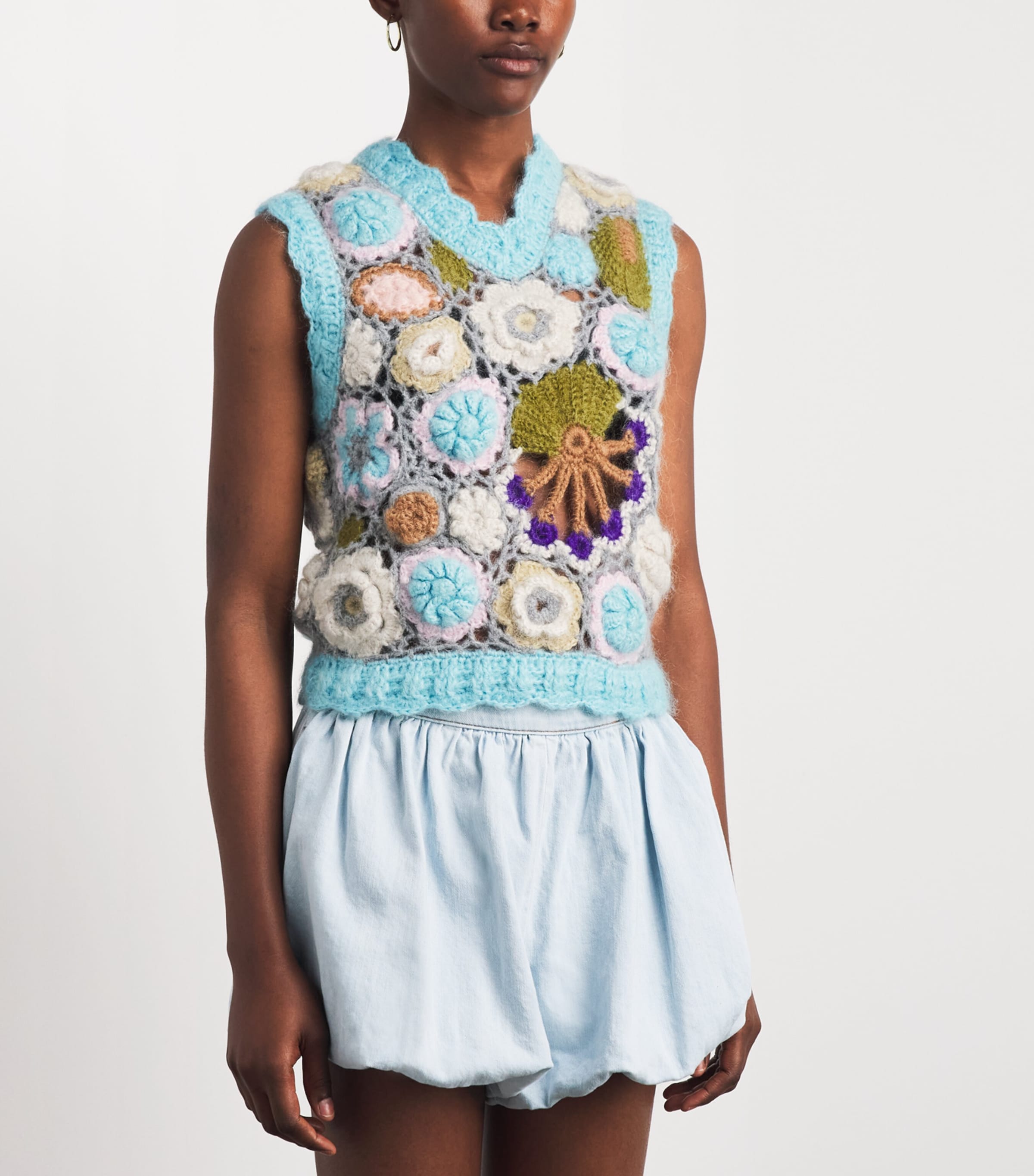 GANNI Womens Mohair-Blend Dreamy Floral Sweater Vest Multicolour Image 4