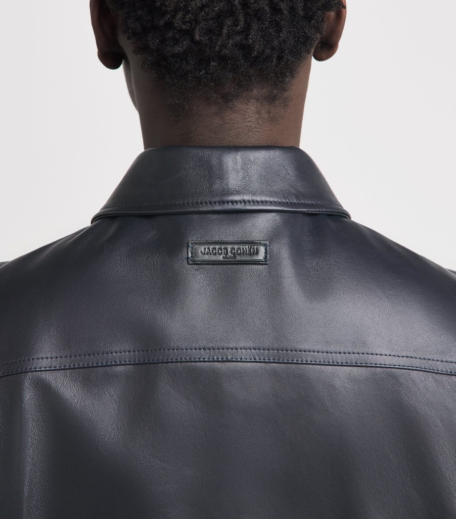 JACOB COHËN Mens Leather Trucker Jacket Navy Blue Image 3