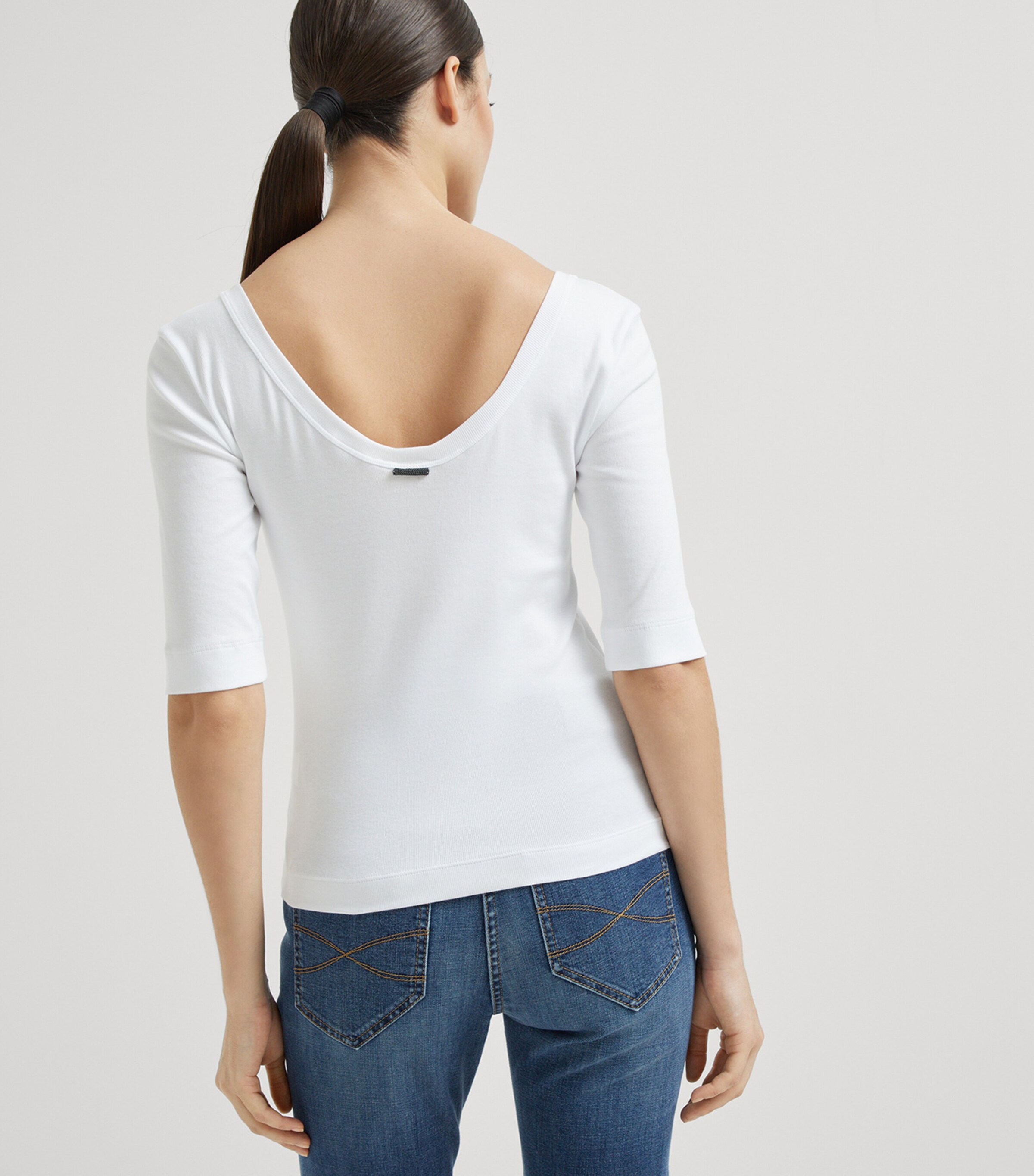 Brunello Cucinelli Womens Stretch-Cotton Ribbed T-Shirt Image 3