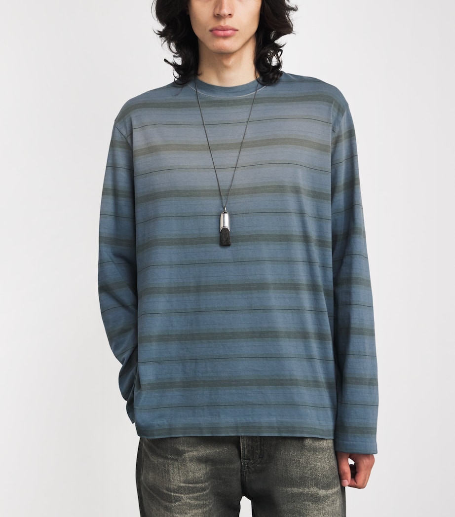 Our Legacy Mens Cotton Long-Sleeve Stripe T-Shirt Spray Fade Ghst Stip Image 3