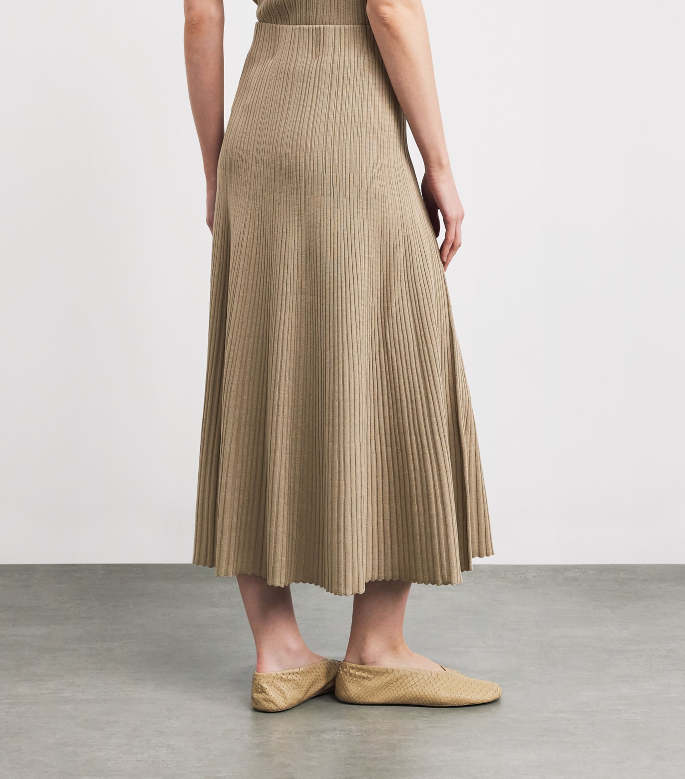Agnona Womens Cotton-Silk Midi Skirt Light Brown Khaki Image 4