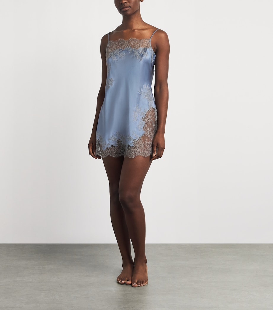 Carine Gilson Womens Silk Lace Nightdress Bluestone Image 2