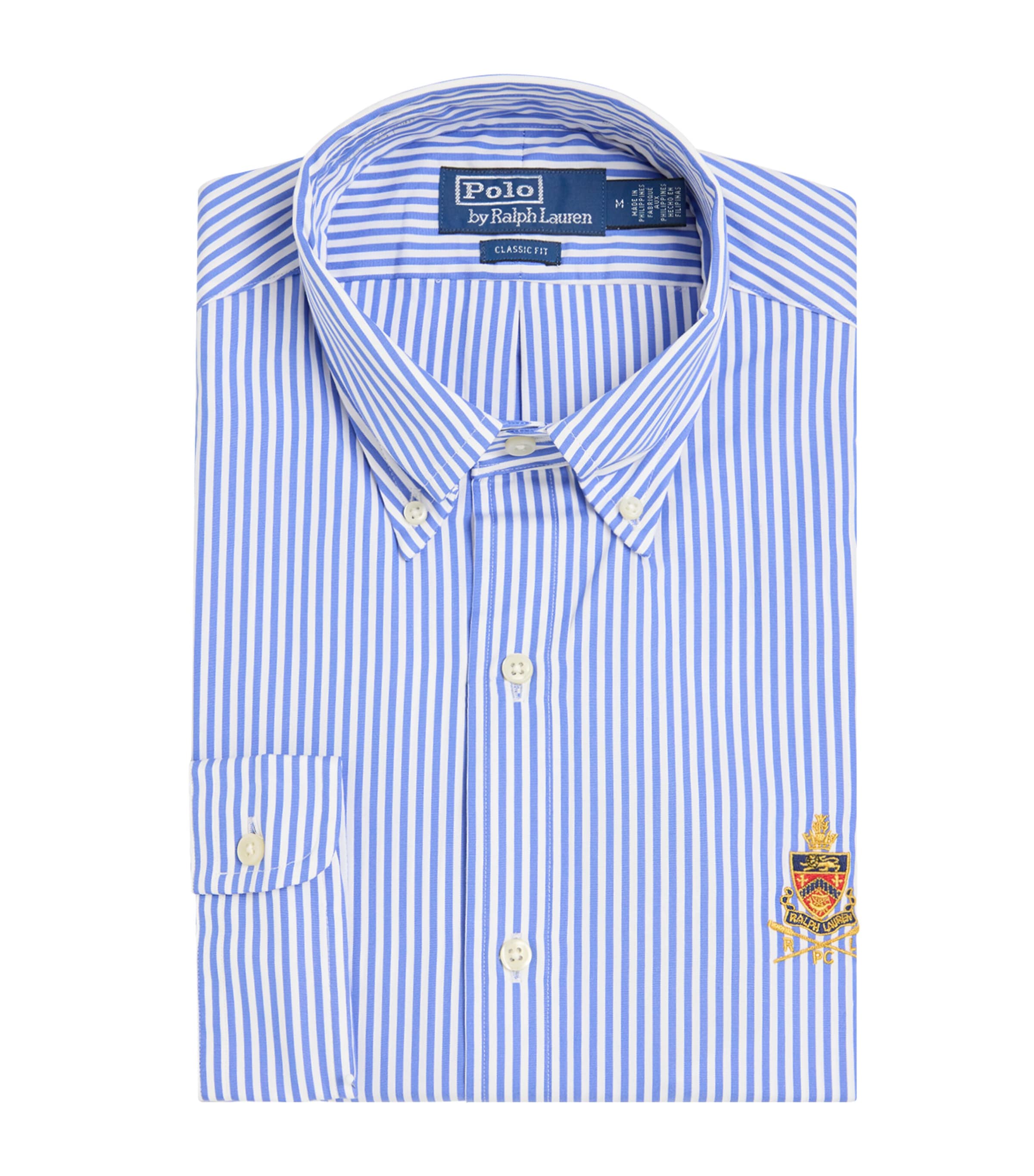 Polo Ralph Lauren Cotton Poplin Stripe Crest Shirt In Blue
