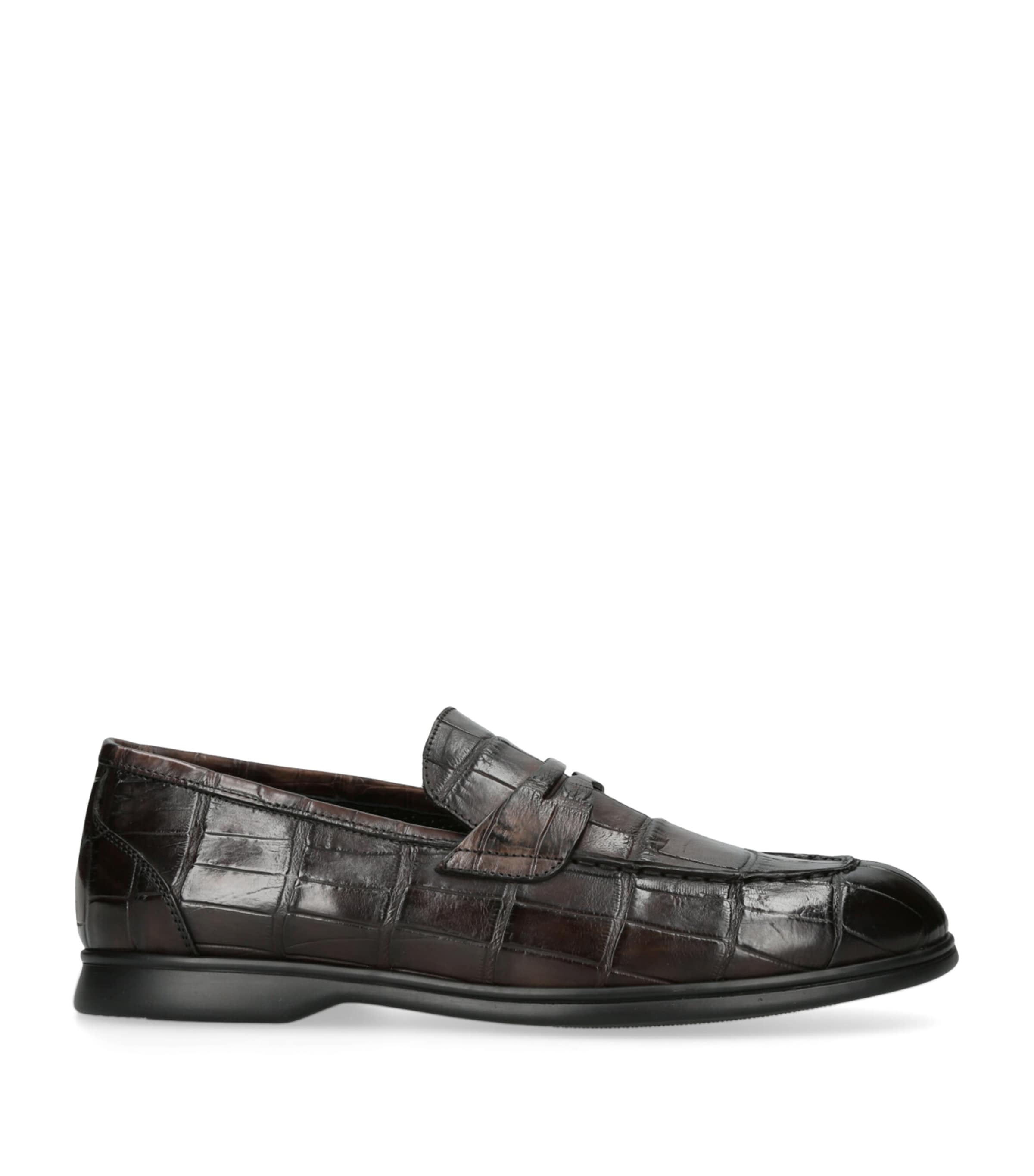 Shop Kiton Crocodile Leather Penny Loafers In Brown