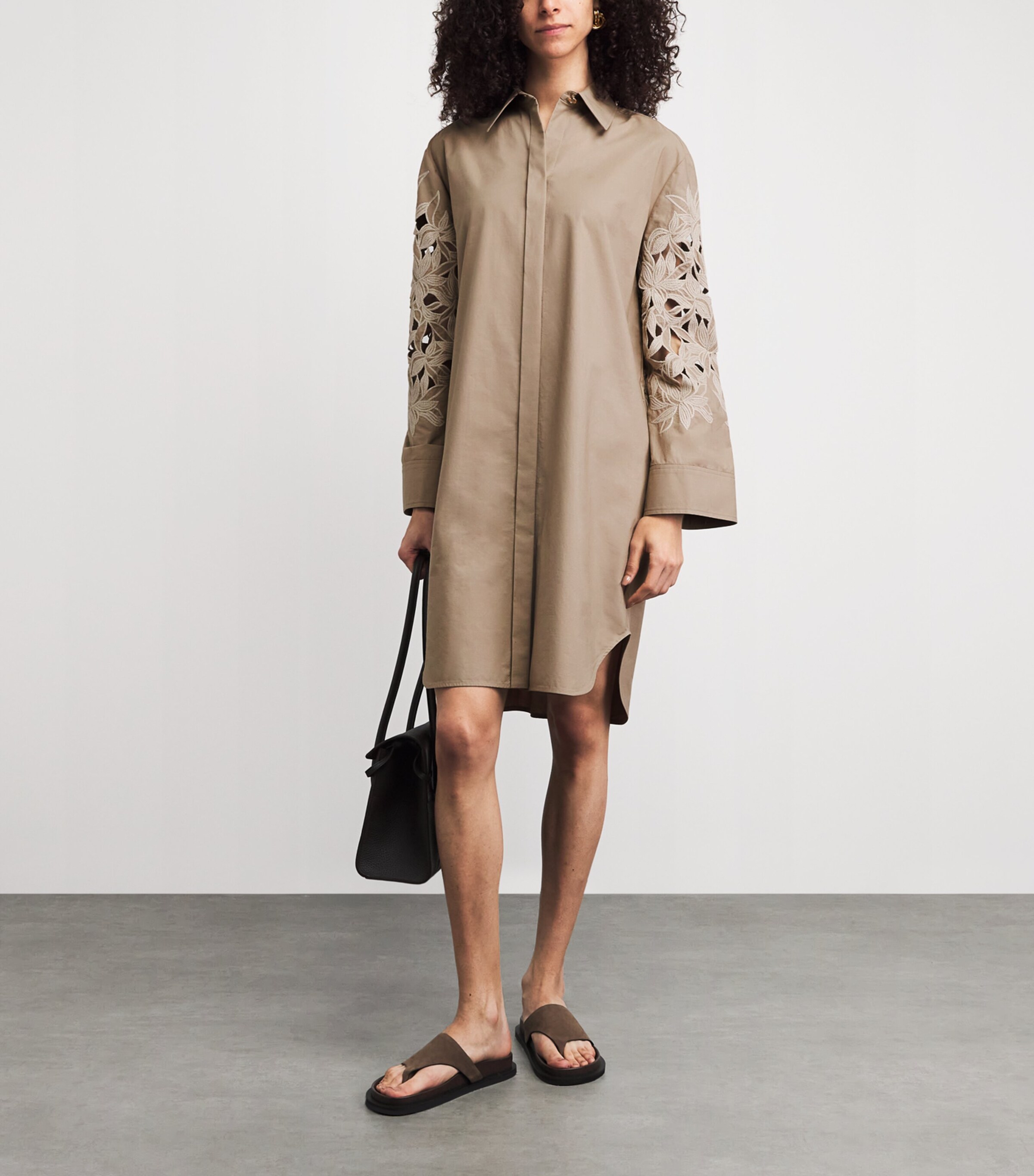 Agnona Womens Cotton Embroidered Midi Dress Light Brown Khaki Image 3