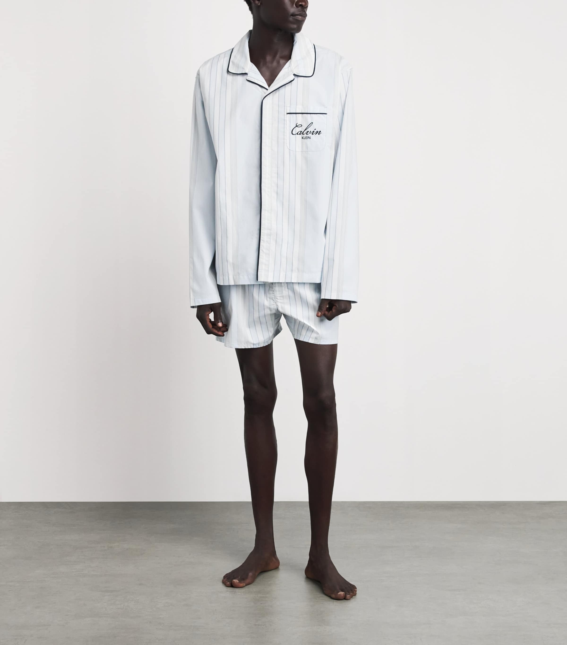 Calvin Klein Mens Cotton Poplin Stripe Pyjama Top Crest Stripe Ic Image 2