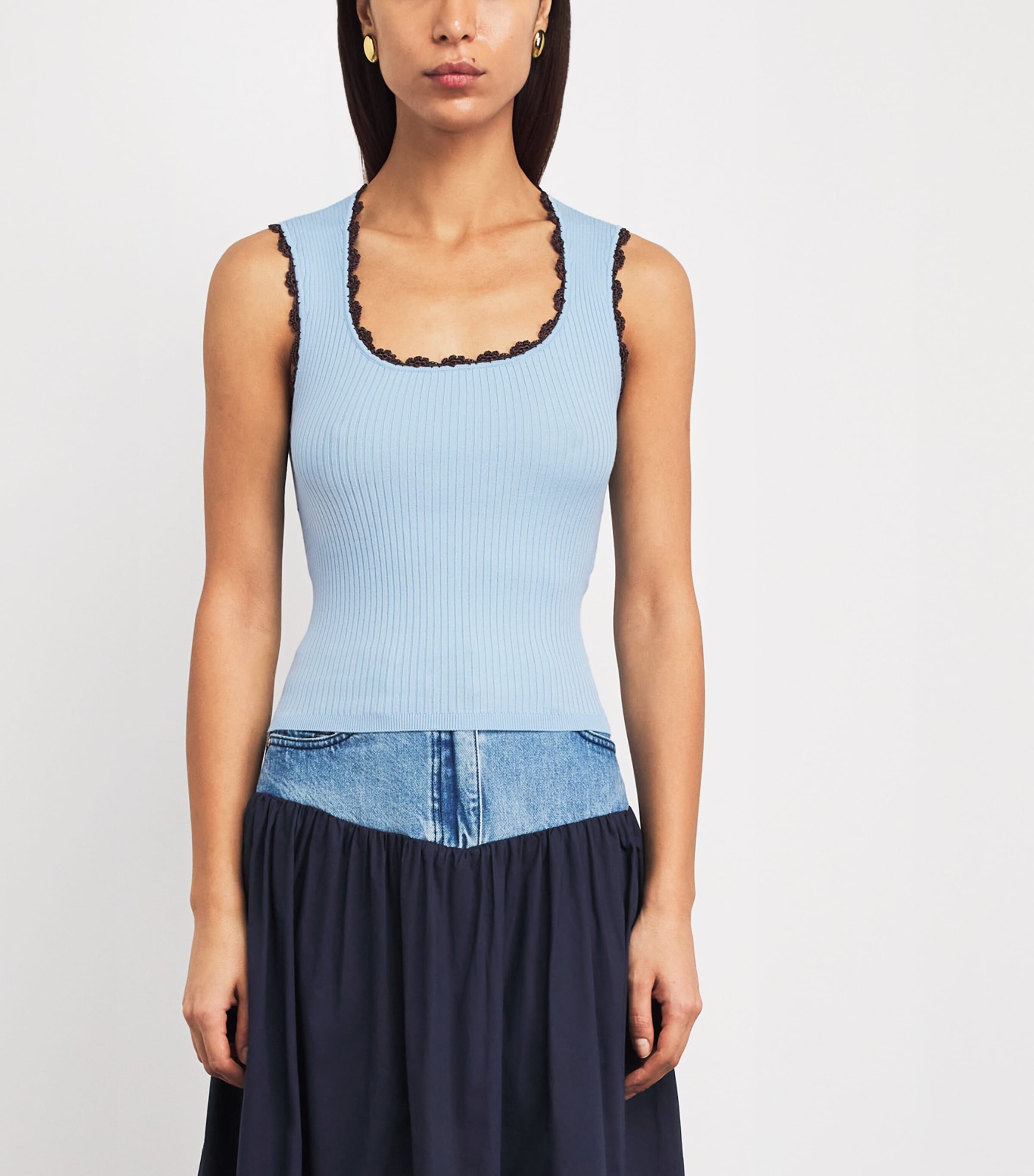 Sandro Paris Womens Crochet-Trim Tank Top Sky Blue Image 4