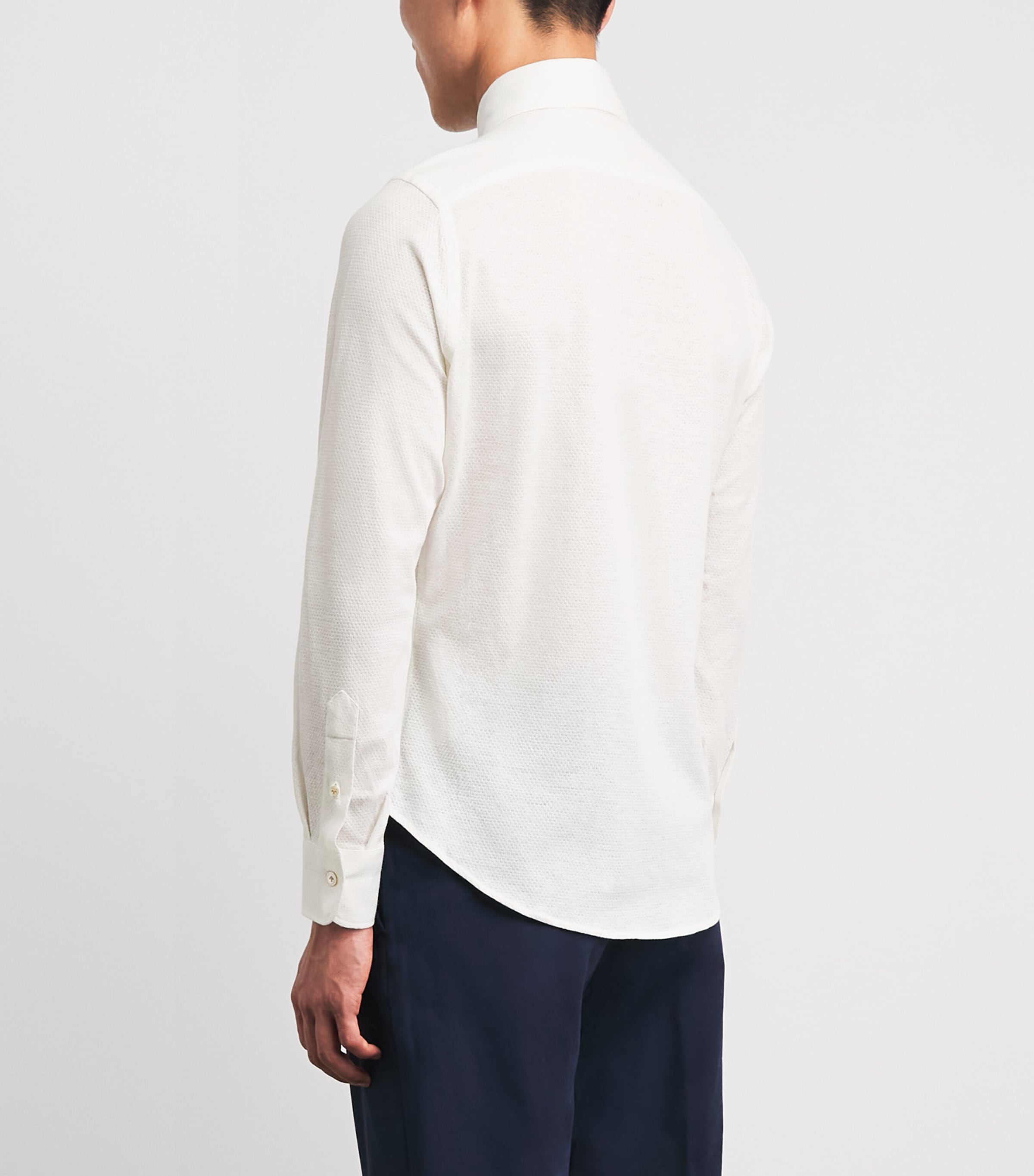 Eleventy Mens Cotton-Linen Knitted Shirt Bianco Image 5