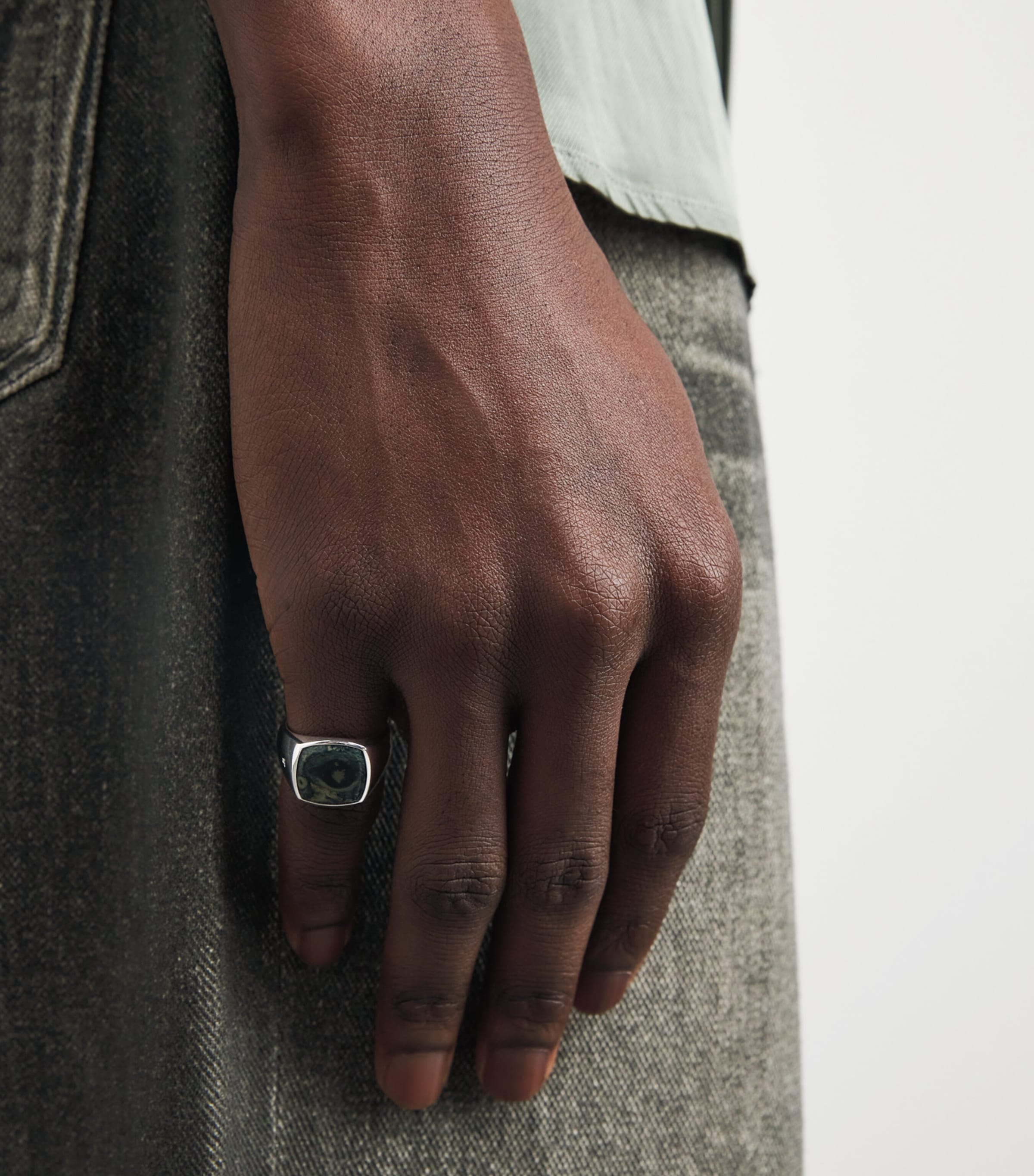 Tom Wood Rhodium-Plated Sterling Silver Cushion Kambaba Ring