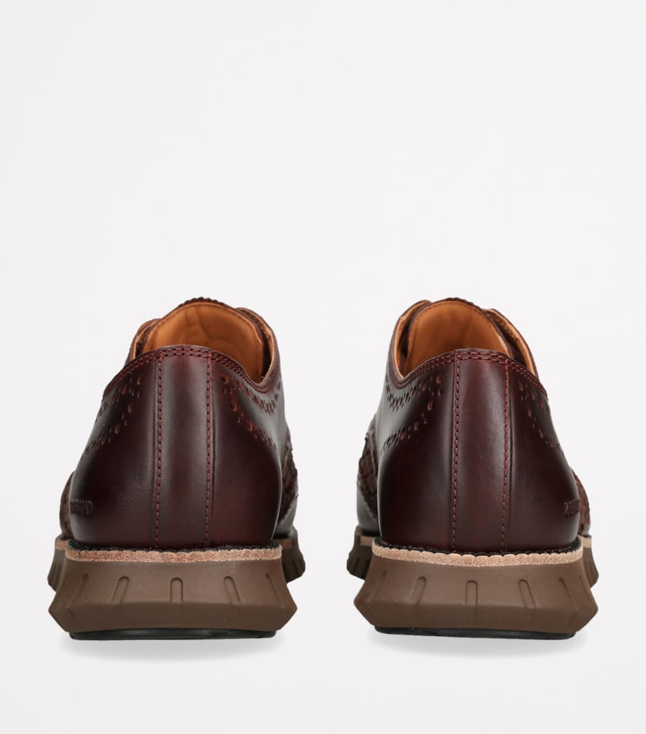 Woven Leather Zerogrand Wingtip Oxford Shoes BROWN/OTH Image 2