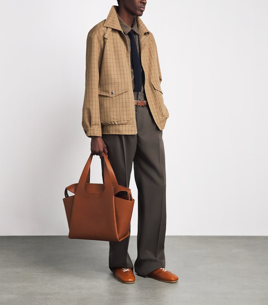 Séfr Mens Virgin Wool Check Bomber Jacket Beige Image 2