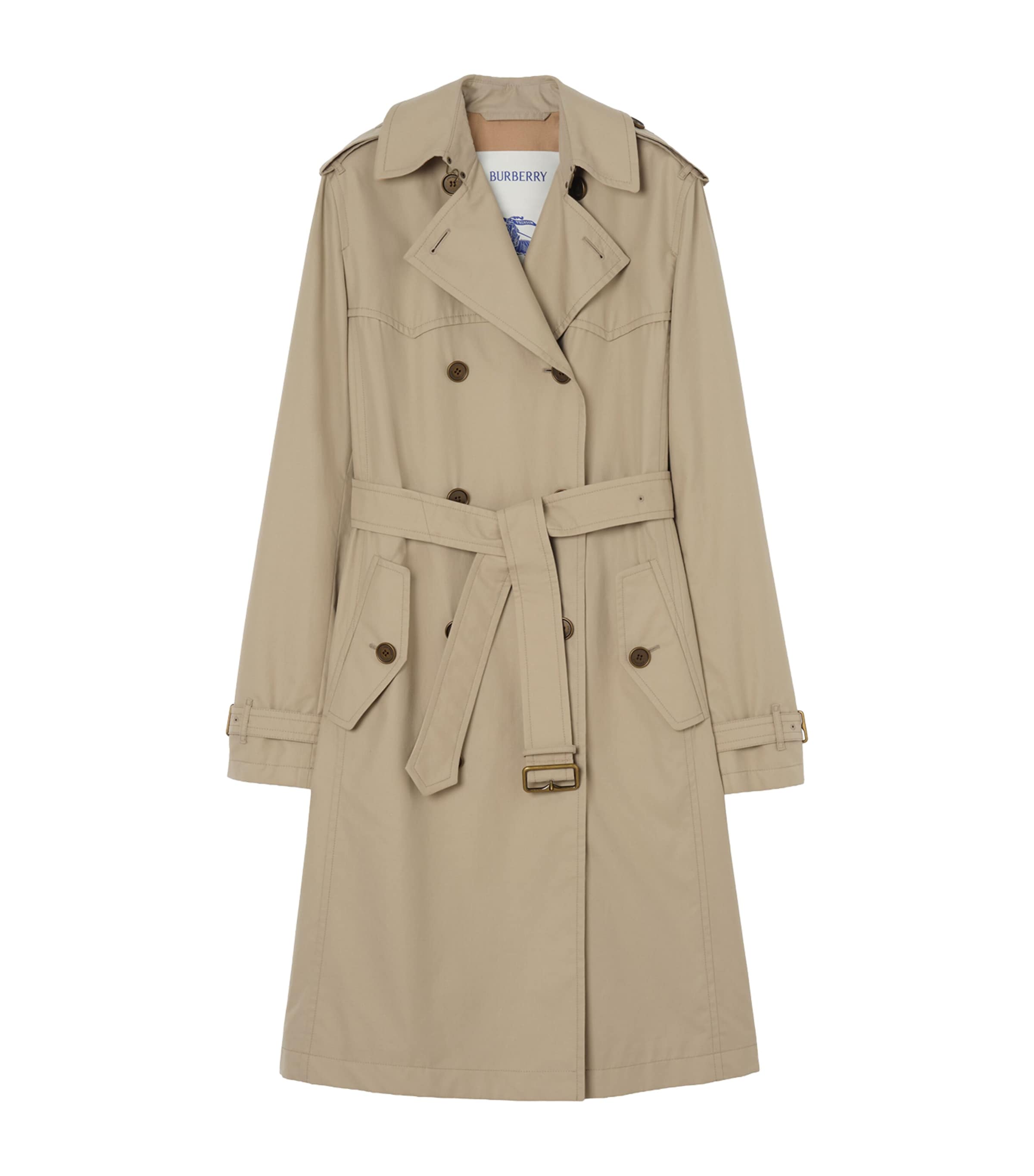 Burberry Womens Tropical Gabardine Foxfield Long Trench Coat Saltmarsh Beige Image 1