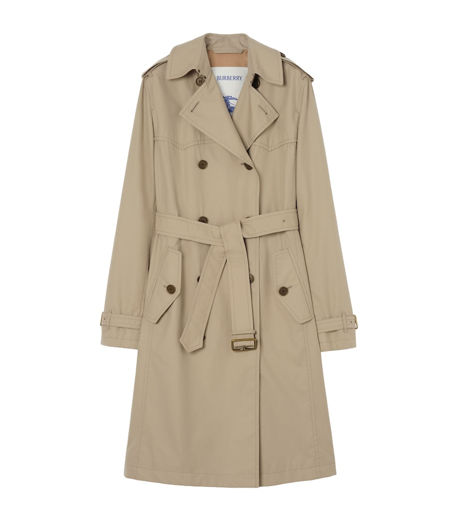 Burberry Womens Tropical Gabardine Foxfield Long Trench Coat Saltmarsh Beige Image 1