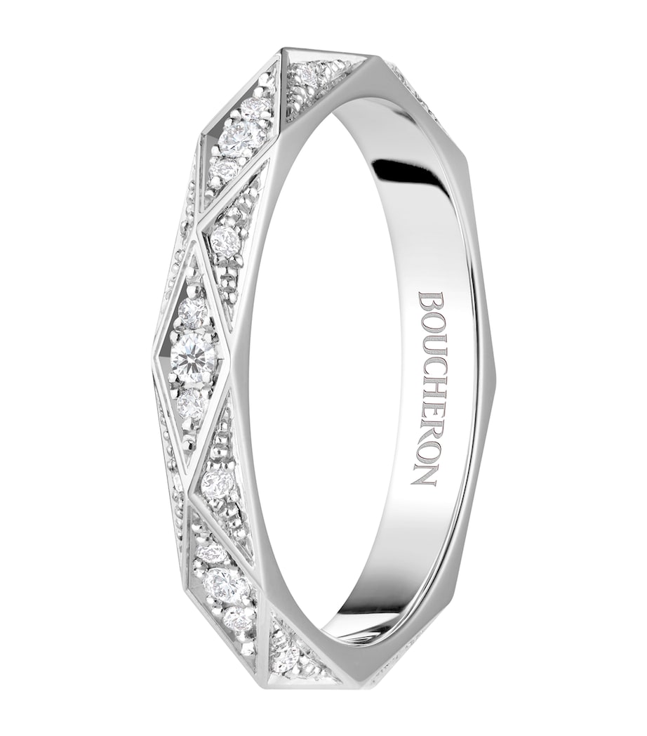 Platinum and Diamond Facette Wedding Band WHITE GOLD Image 2