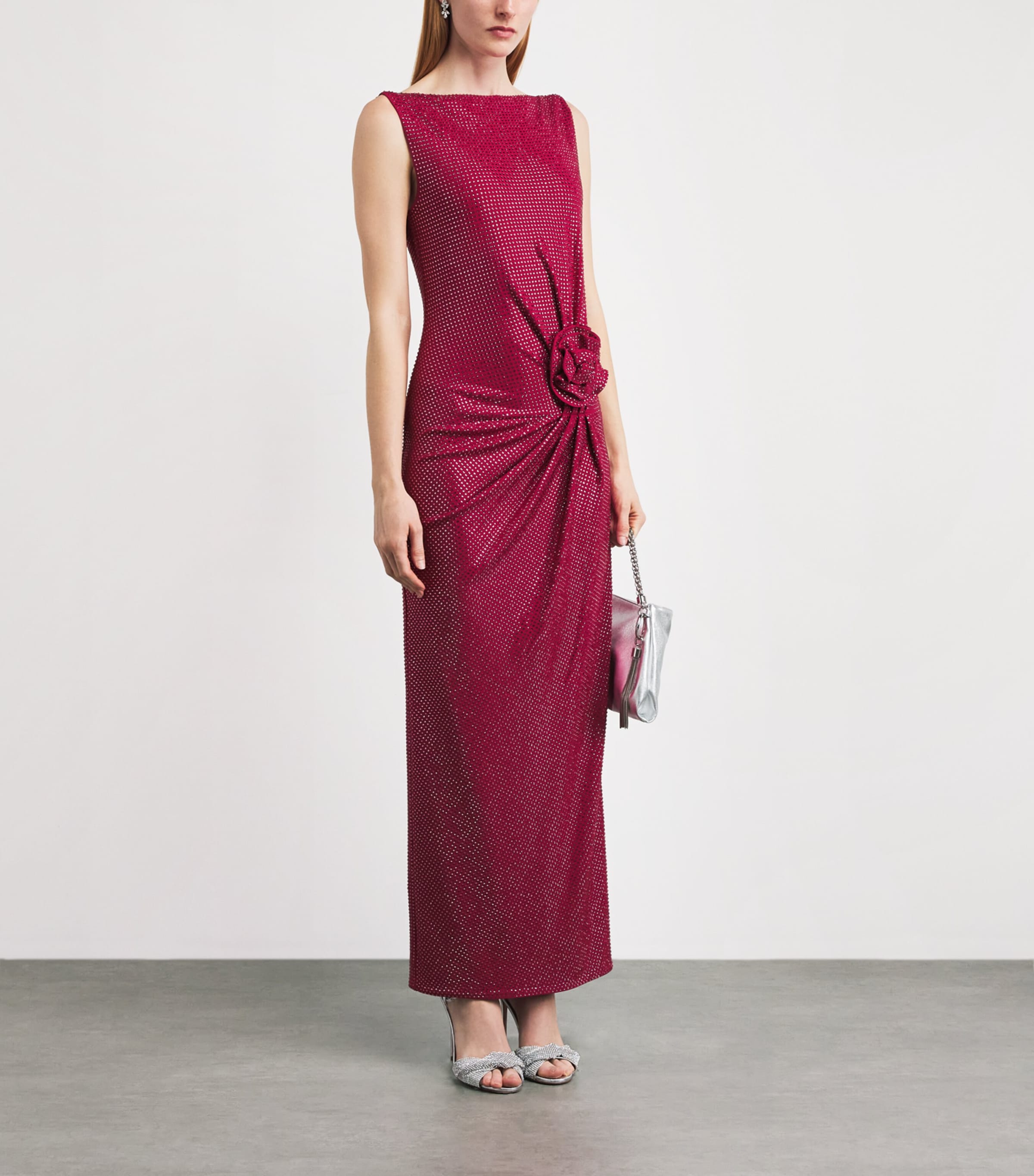 Roland Mouret Womens Diamanté Floral Appliqué Maxi Dress Pink Image 2